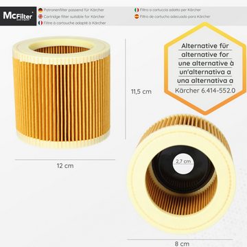 McFilter Staubsaugerbeutel (10 Stück) + 1 Filter, passend für Nass- Trockensauger Kärcher WD3 WD 3 und MV3 MV 3, A2604 A2204 A2254 Staubsauger, 11 St., Alternative für 6.959-130.0 (Beutel), 6.414-552.0 (Patronenfilter)