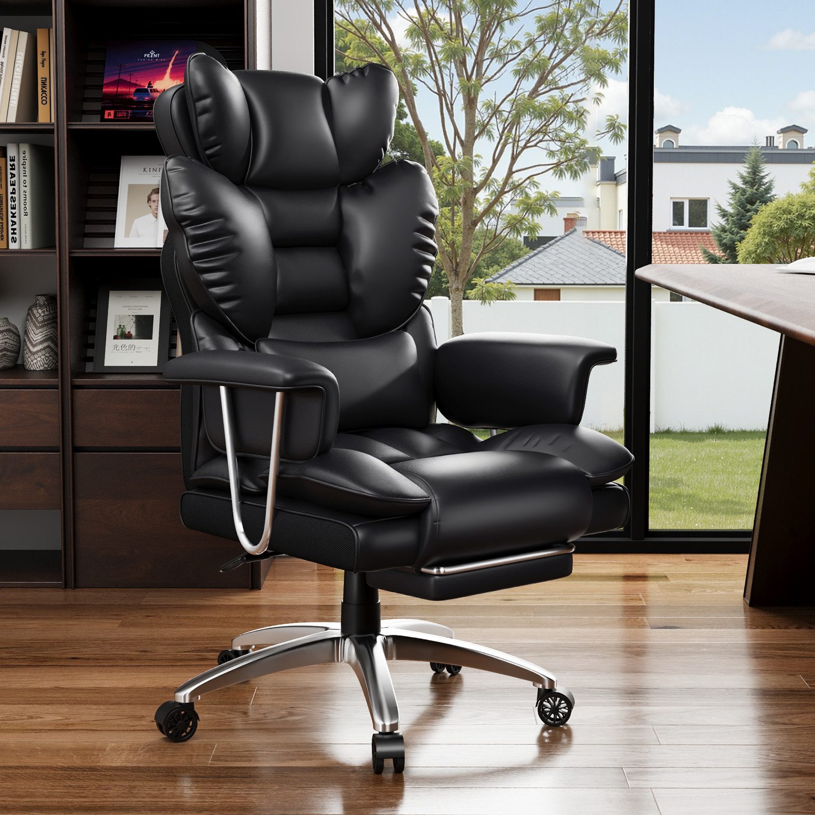 ZAISZE Bürostuhl Ergonomischer Bürostuhl mit Ruhefunktion, 136° Neigung (Spar-Set), Arretierbare Rückenlehne, klappbare Fußstütze, Belastbarkeit: 150 kg