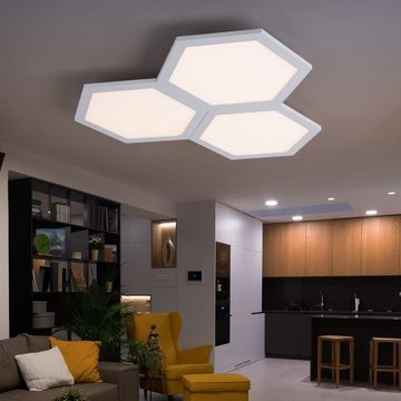 Globo LED Deckenleuchte, LED-Leuchtmittel fest verbaut, Warmweiß, LED Deckenleuchte Deckenlampe Wohnzimmerleuchte Alu weiß eckig