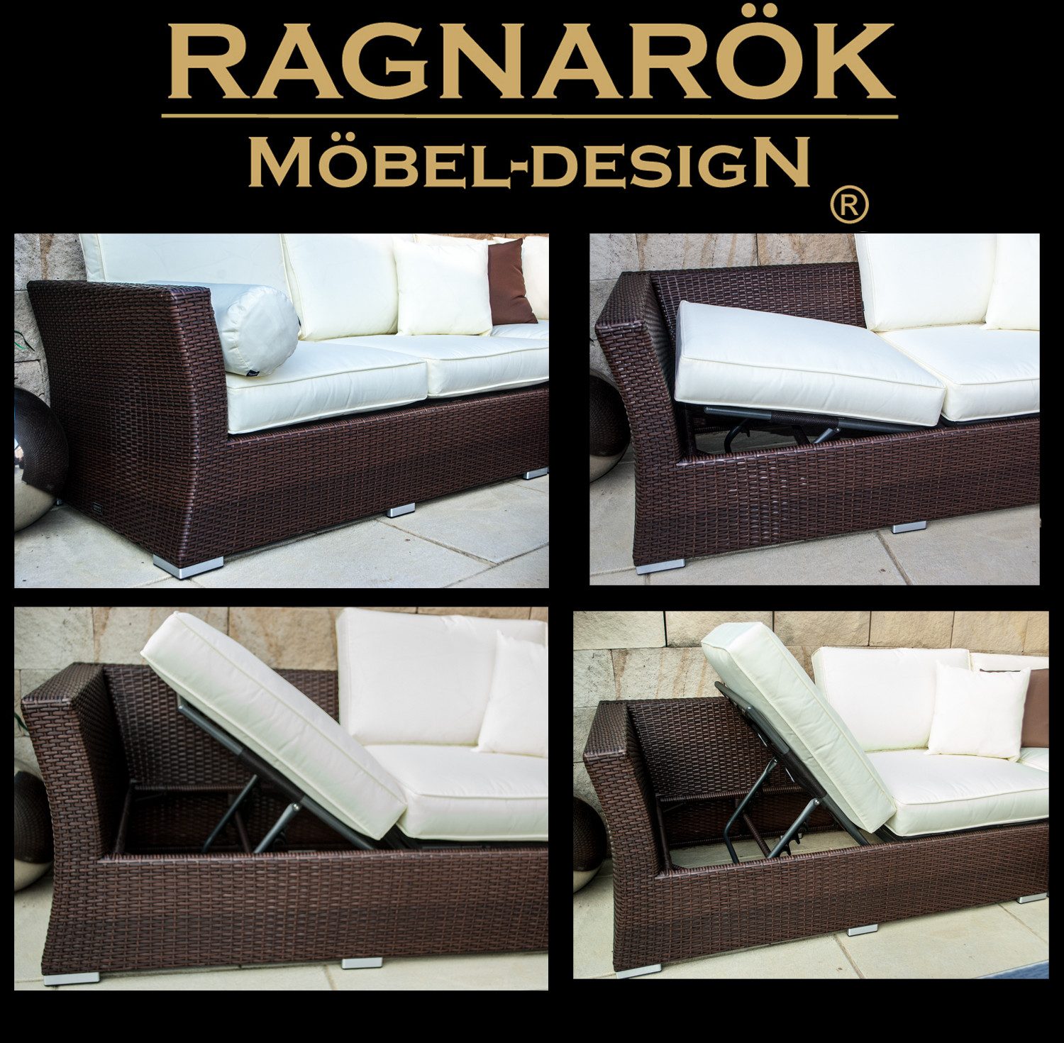 Ragnarök Möbel-Design Gartenlounge-Set Lounge Set Wotan, (Set, Ecksofa, Alu, Polyrattan), integrierte Kopfstützen in den Sitzflächen, extra Breite Armlehnen