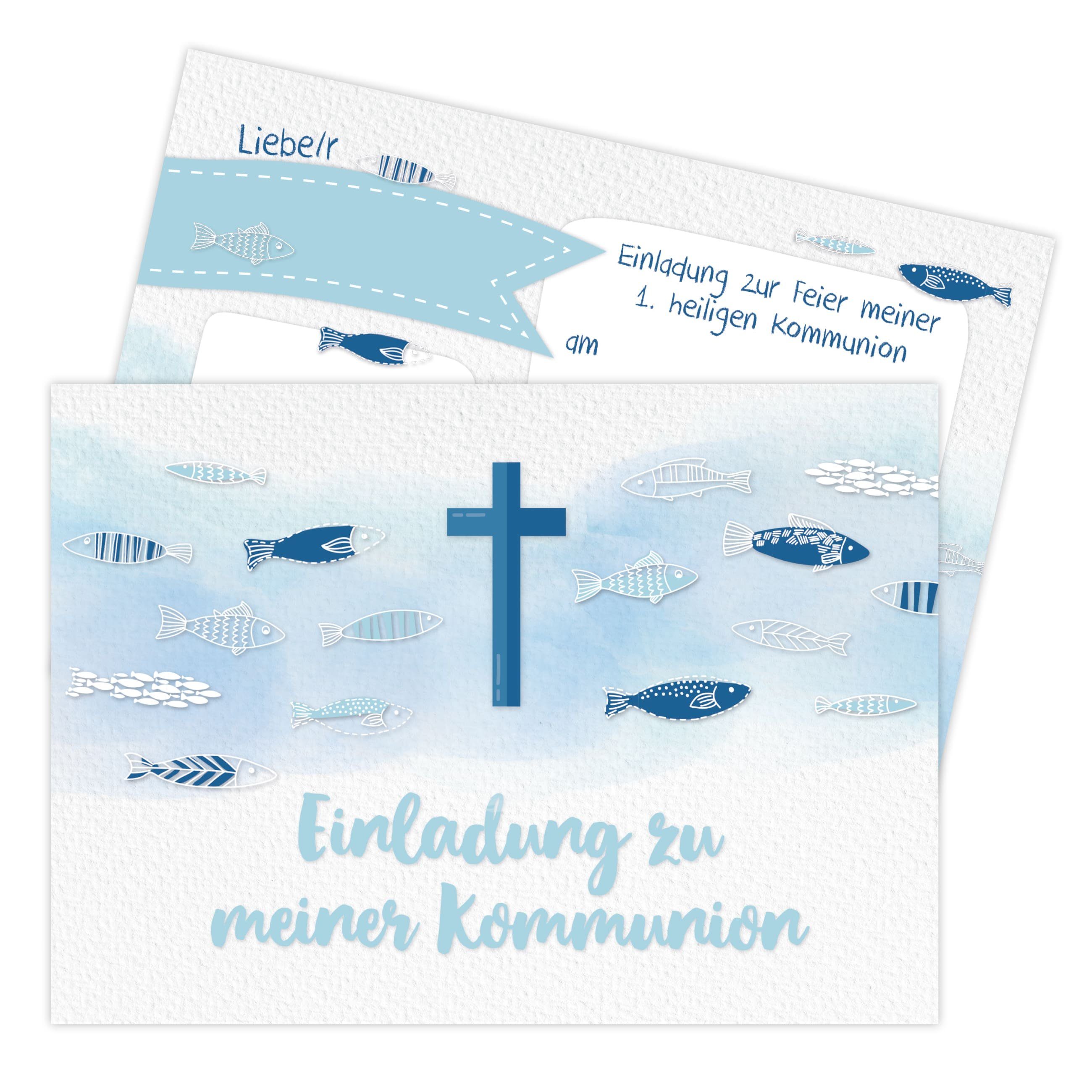 PAPIERDRACHEN Kommunionskarte 12 Einladungskarten zur Kommunion - Einladung zur Heiligen Kommunion, für Mädchen und Jungen -hochwertig gedruckt in DIN A6