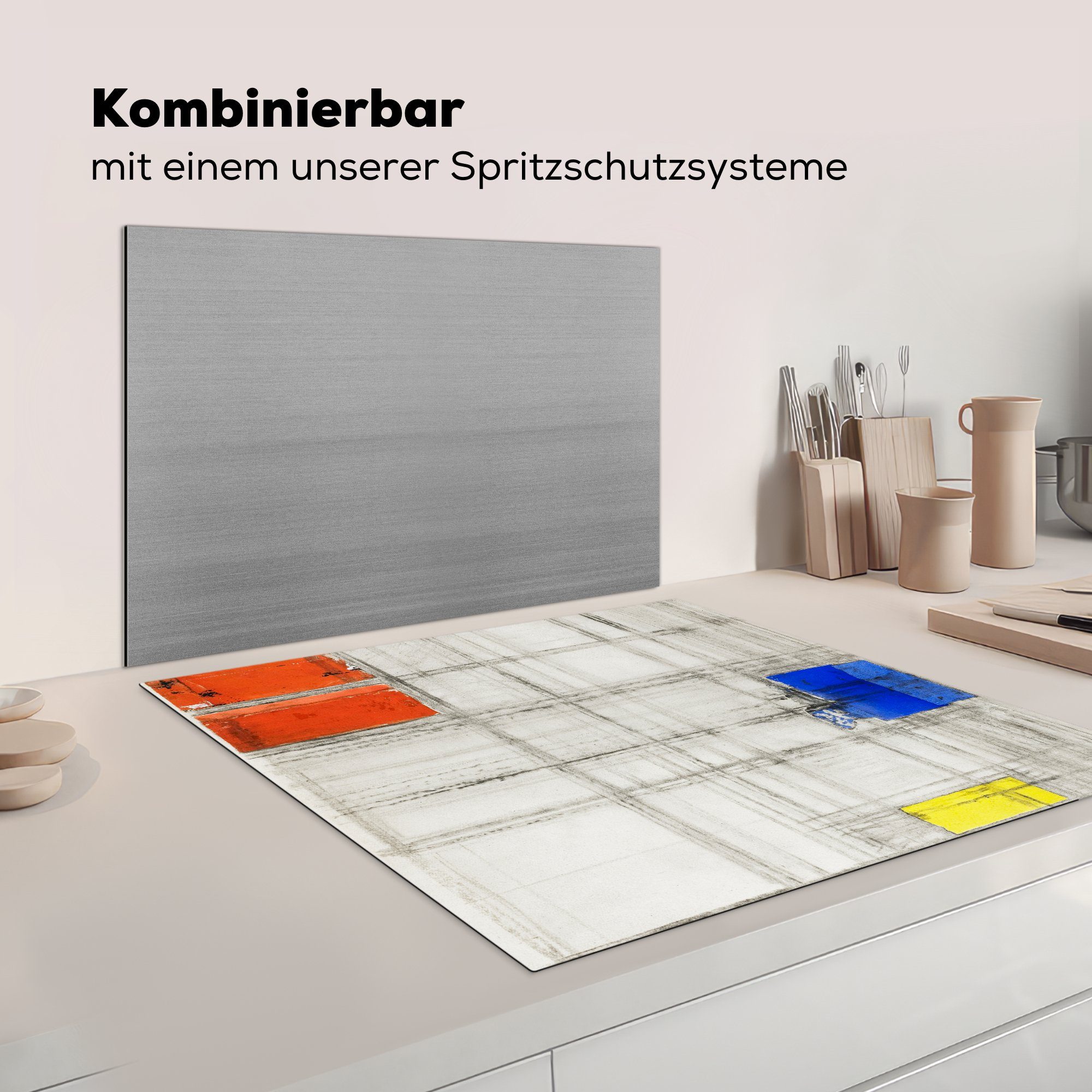 für eine - Vinyl, cm, 78x78 Mondrian, tlg), Studie Ceranfeldabdeckung, (1 MuchoWow Herdblende-/Abdeckplatte Piet küche für Komposition Arbeitsplatte