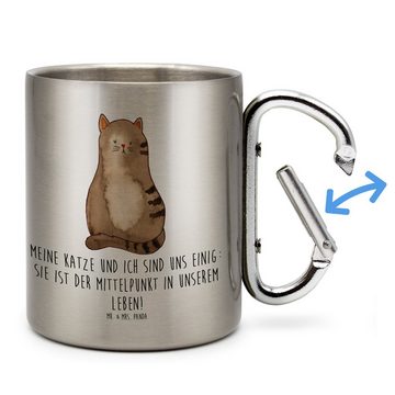 Mr. & Mrs. Panda Tasse Katze Sitzen - Transparent - Geschenk, Outdoor, Katzenartikel, Katzen, Edelstahl, Karabinerhaken