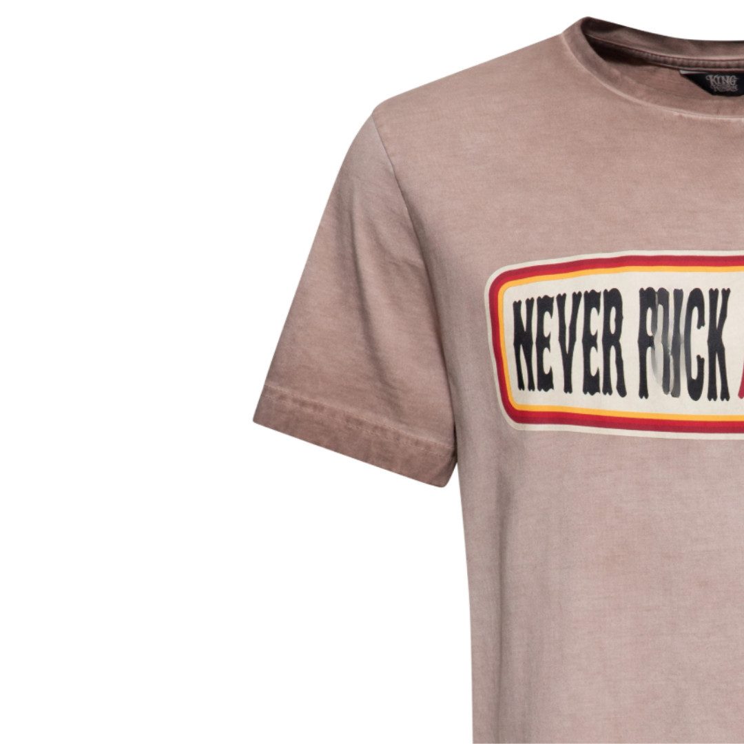 King Kerosin Print-Shirt Never Fck a Fcker Oilwash Brown