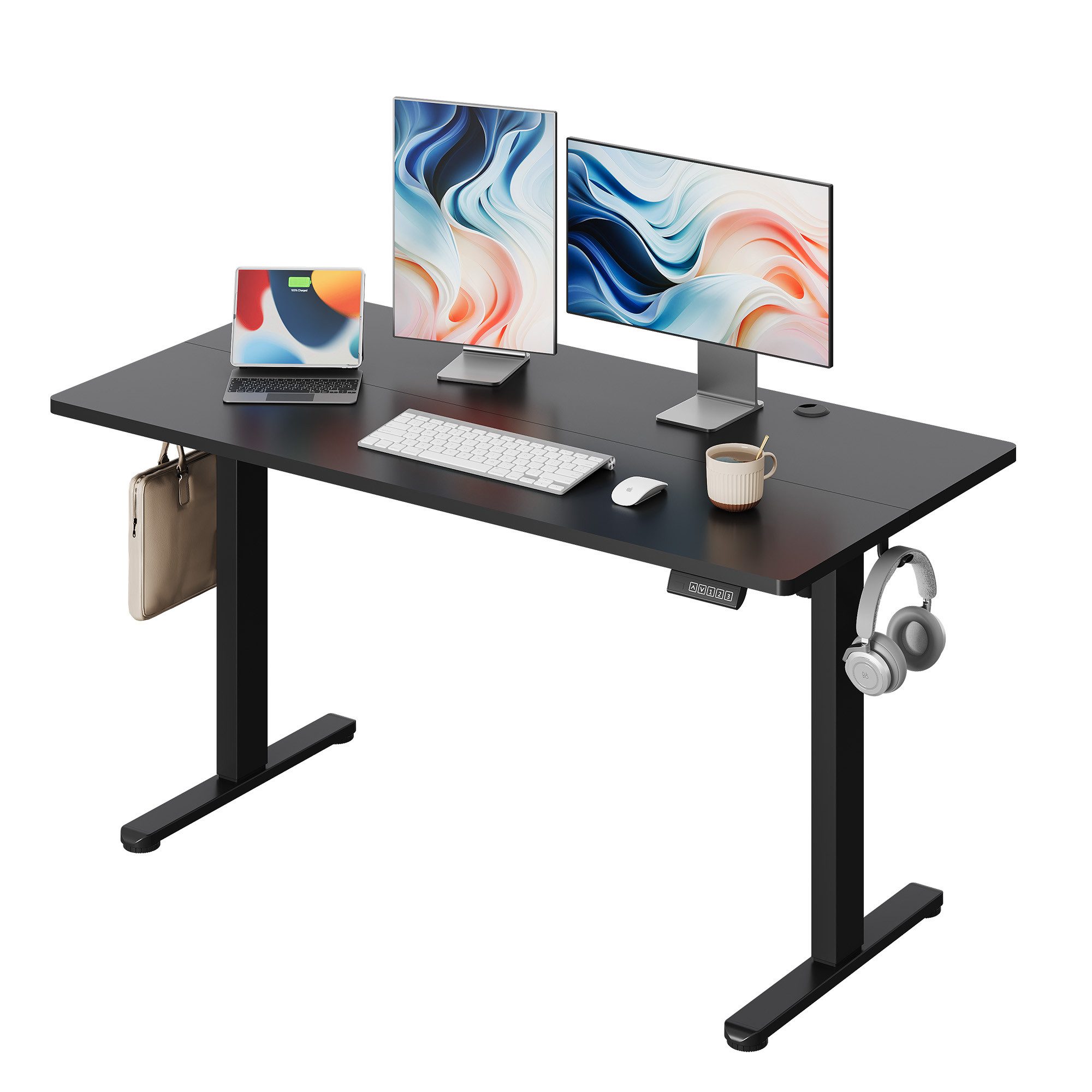 DEVAISE Schreibtisch Höhenverstellbarer Schreibtisch elektrisch 100×60 cm (Höhenverstellung 72–118 cm, Memory-Funktion für 3 Höhen, leise <50 dB, 140x70 cm 1 Tisch), Ergonomischer Computertisch für Büro, Home Office, Farbe Eiche