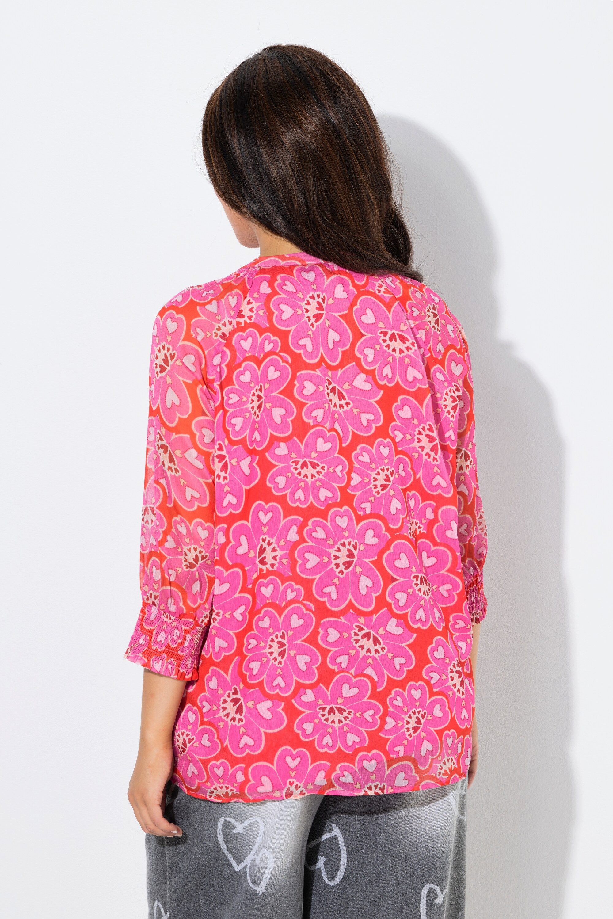 Ulla Popken Tunika Tunika Herzblumen Oversized Tunika-Ausschnitt