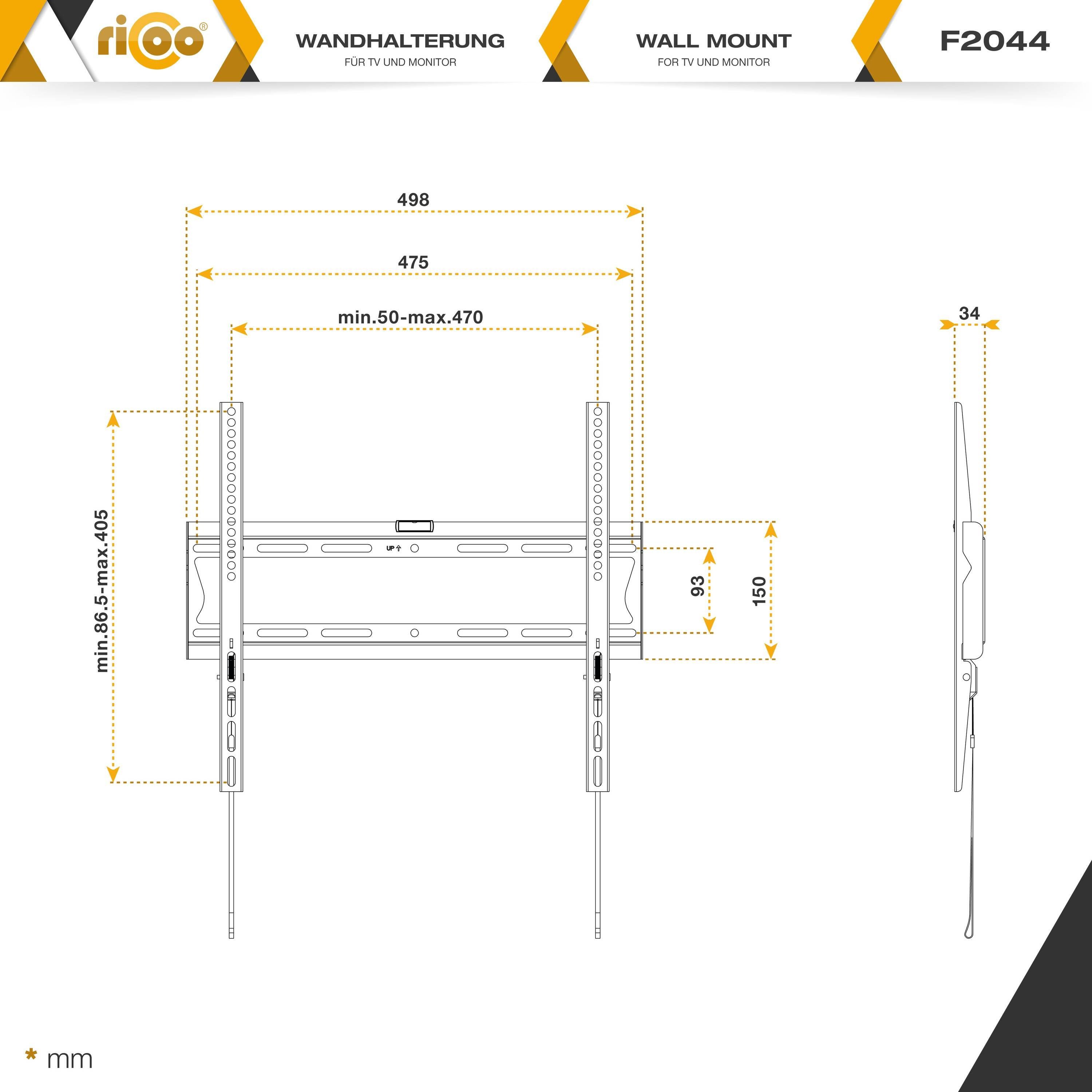 flach Wand curved Fernseher F2044 TV-Wandhalterung, universal 400 Halterung 55 x Zoll, RICOO VESA (bis 400)