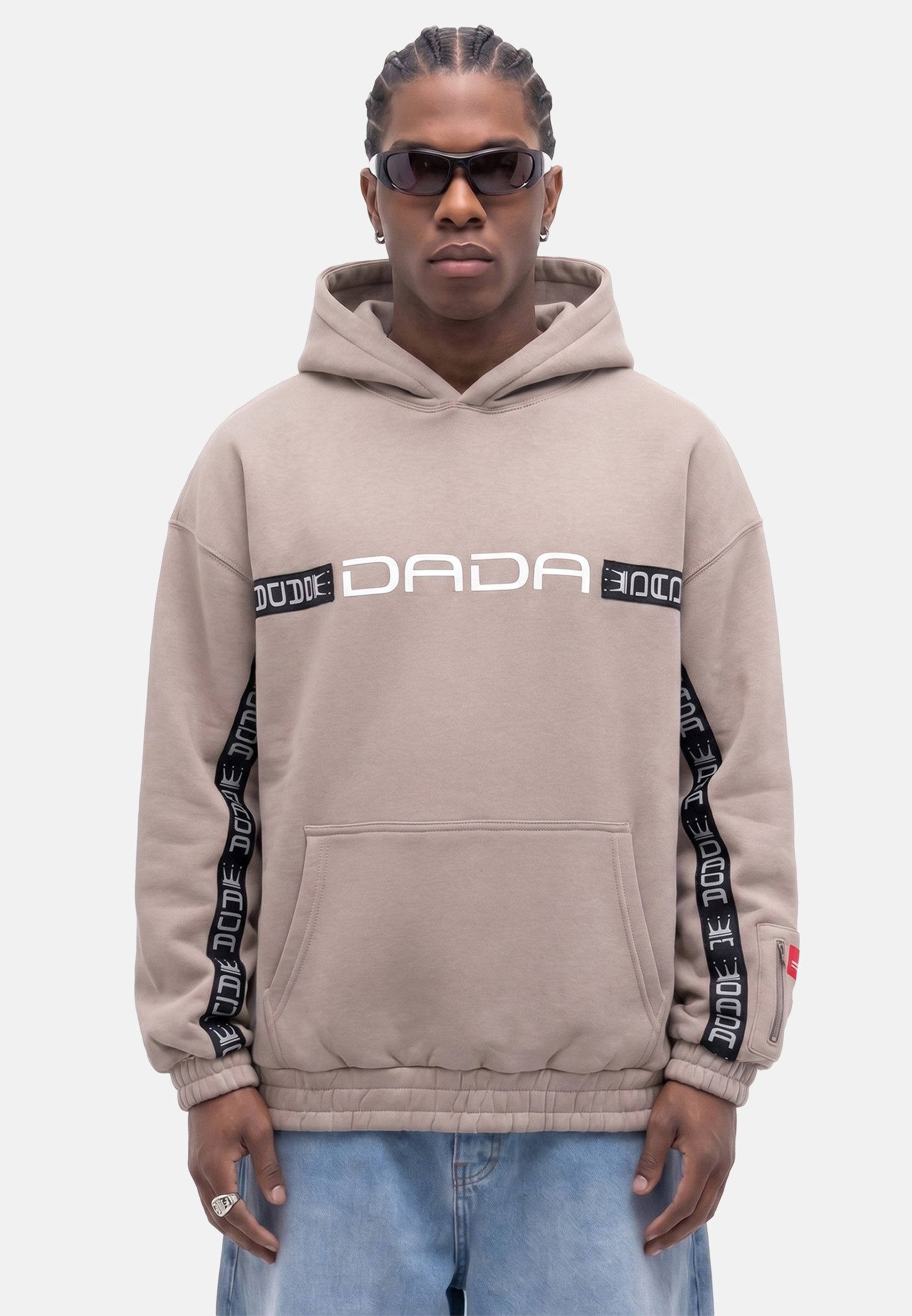 DADA Supreme Hoodie Urbaner Streetwear Look Logoprint Ärmeltasche Kapuze für Herren (1-tlg) Baumwolle Normal Fit ohne Kragen Langarm Logo atmungsaktiv