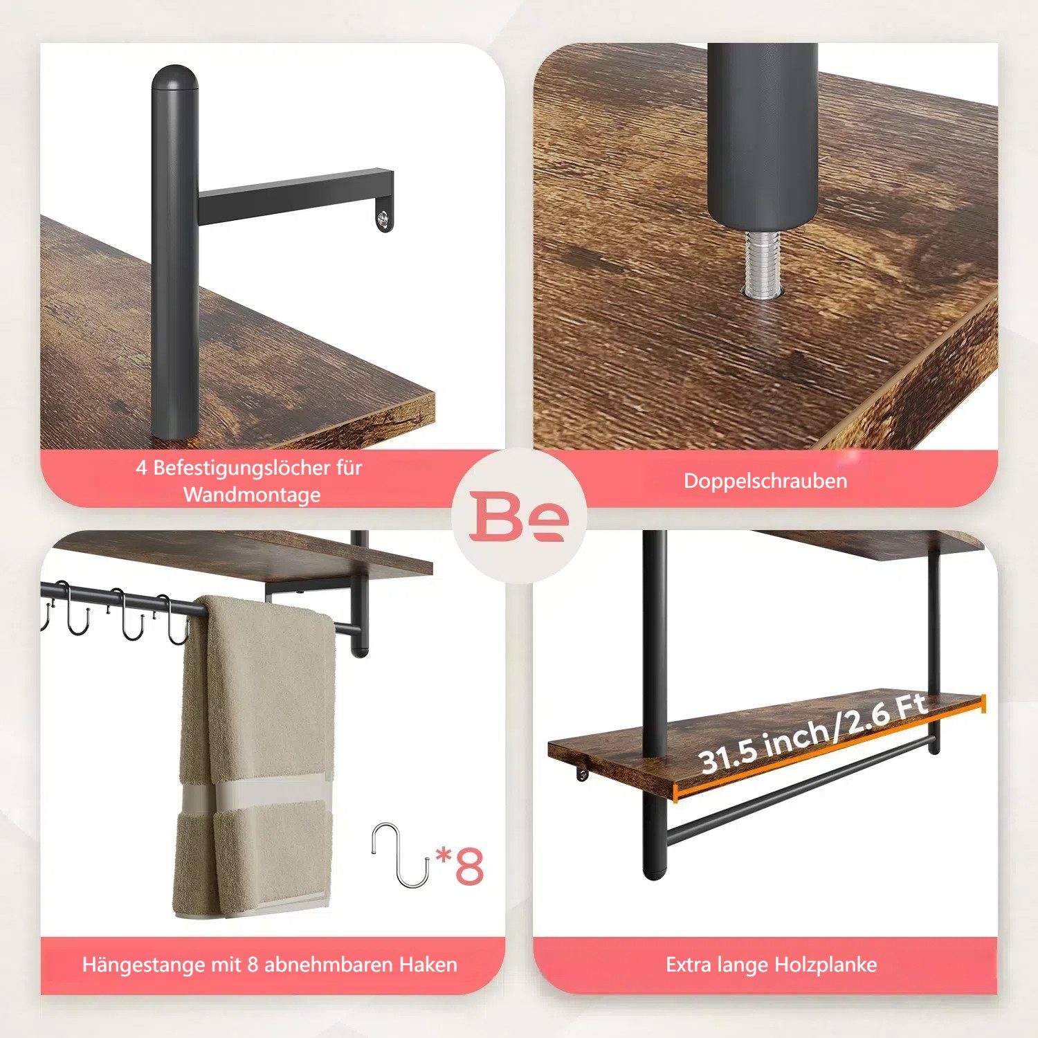 Bestier Wandregal Wandboard Holz, Küchenregal, Wandregal Badezimmer Metall, günstig online kaufen