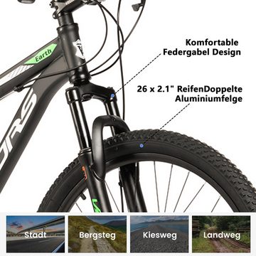 Velors Mountainbike 26 Zoll Fully Mountainbike, geeignet ab 150 cm, 21 Gang Shimano Tourney TZ-500 Schaltwerk, Kettenschaltung, mechanische Scheibenbremse, MTB Fahrrad Bike für Damen Herren