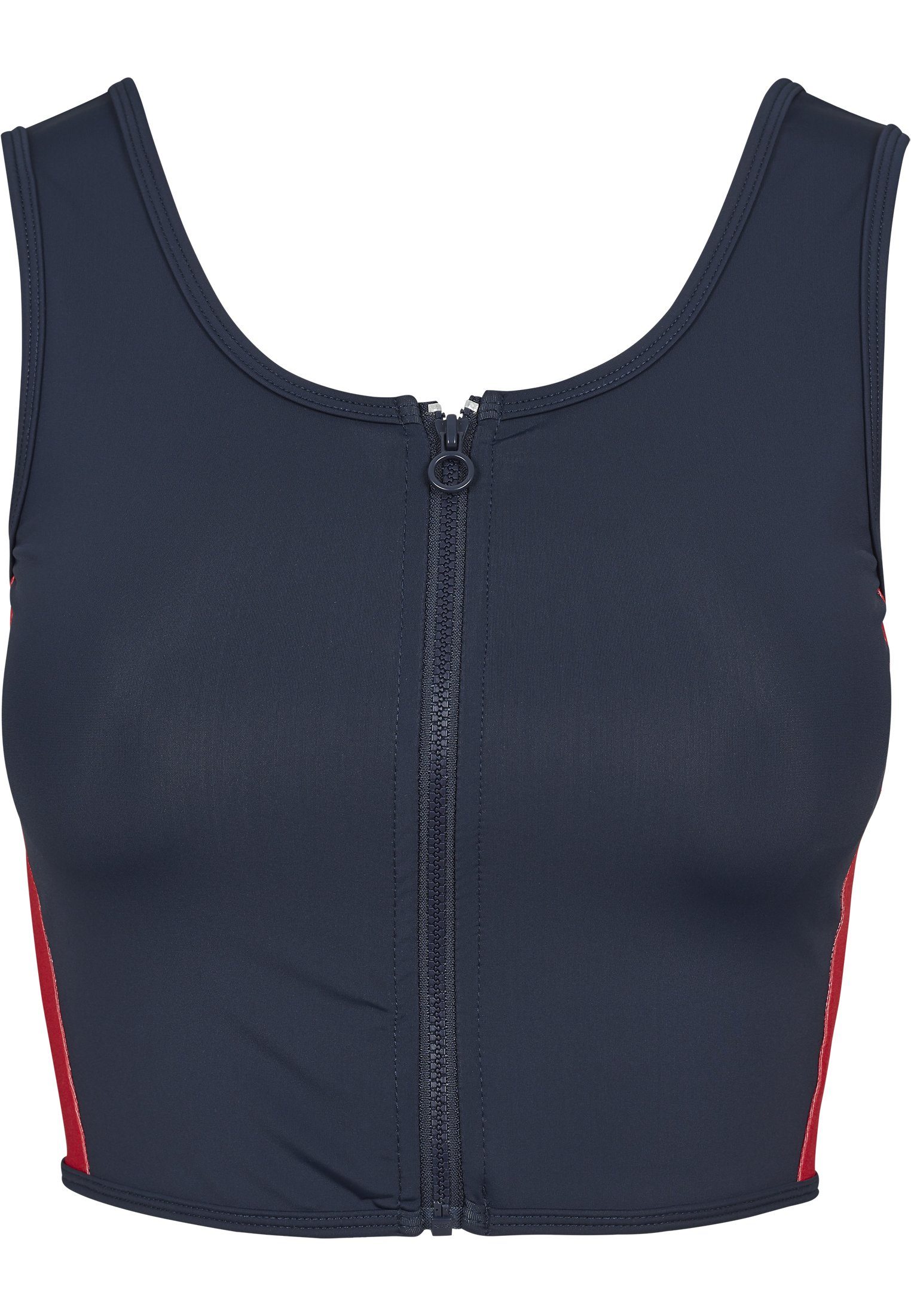 URBAN CLASSICS T-Shirt Damen Stripe Ladies (1-tlg) Zip Cropped Side Top navy/firered/white