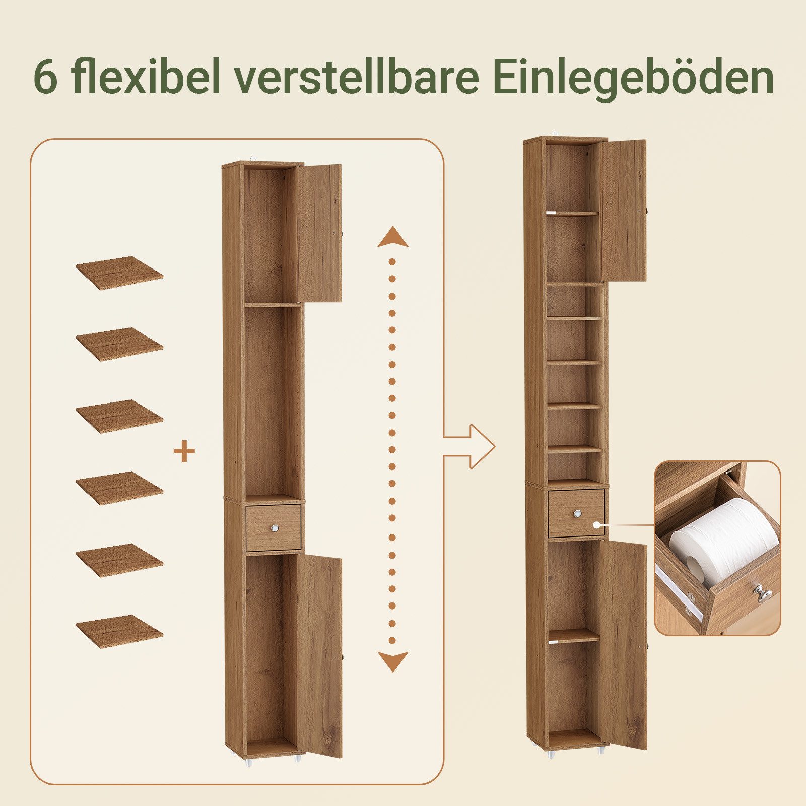 SoBuy Hochschrank BZR34, Badschrank schmal 20 cm, Badezimmerschrank, Hochschrank bad Badkommode, extra Stauraum für kleine Bäder, schlankes Design – Bild 4 von 5