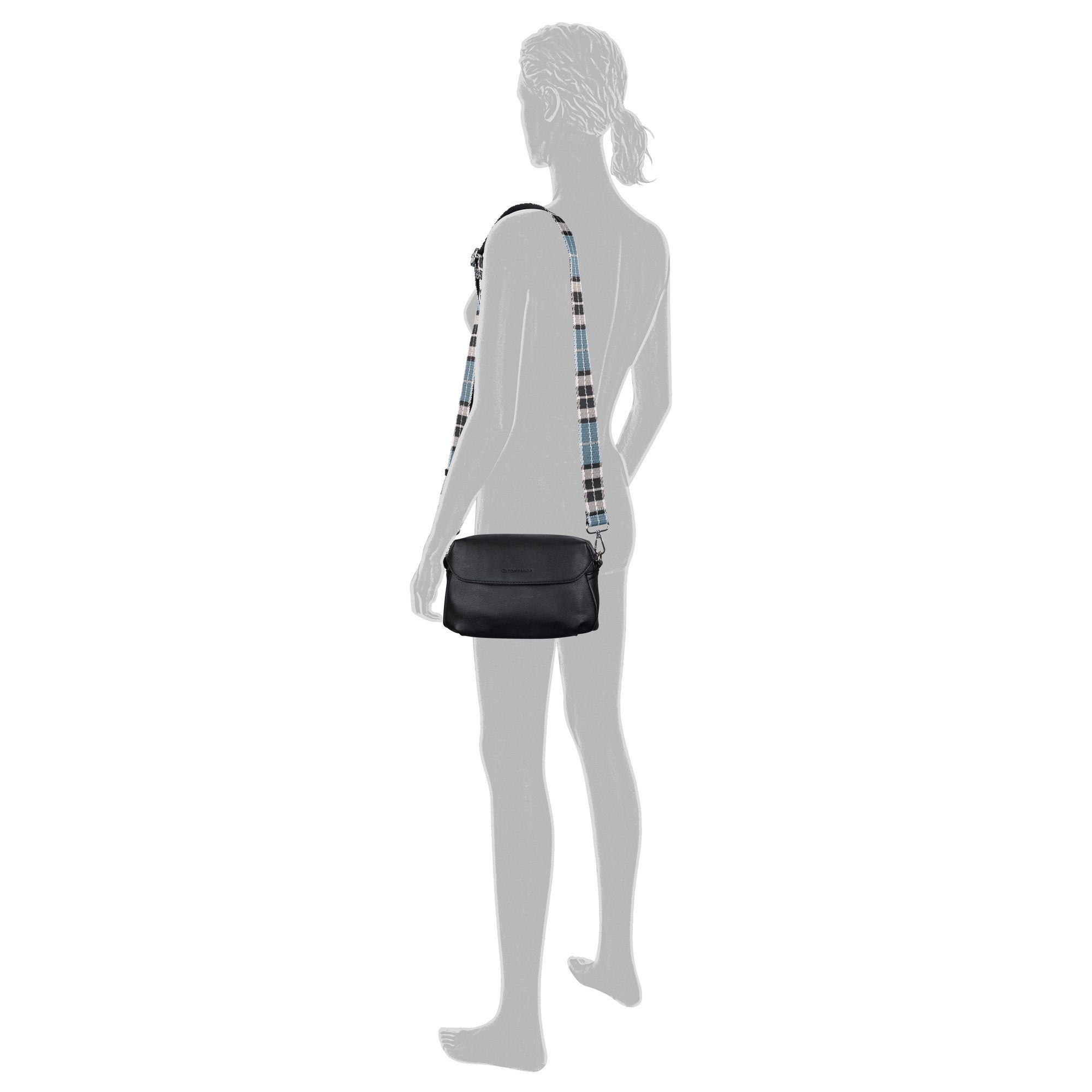 TOM TAILOR Handtasche Chrissi, aus weichem Lederimitat mit breitem karierten Gewebeband
