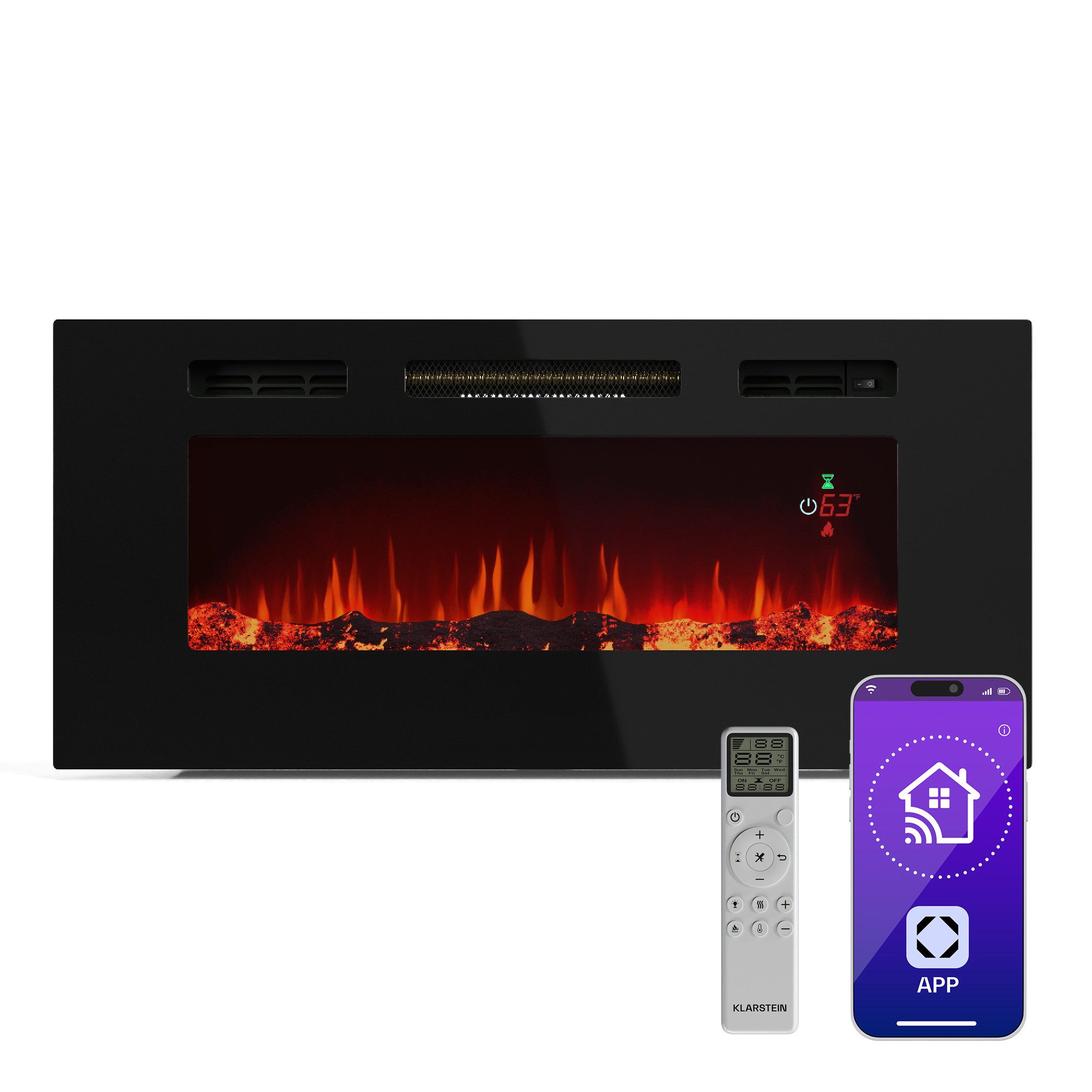 Klarstein Elektrokamin Galeras, Kamin Heizung freistehend Einbau Indoor Smart App LED