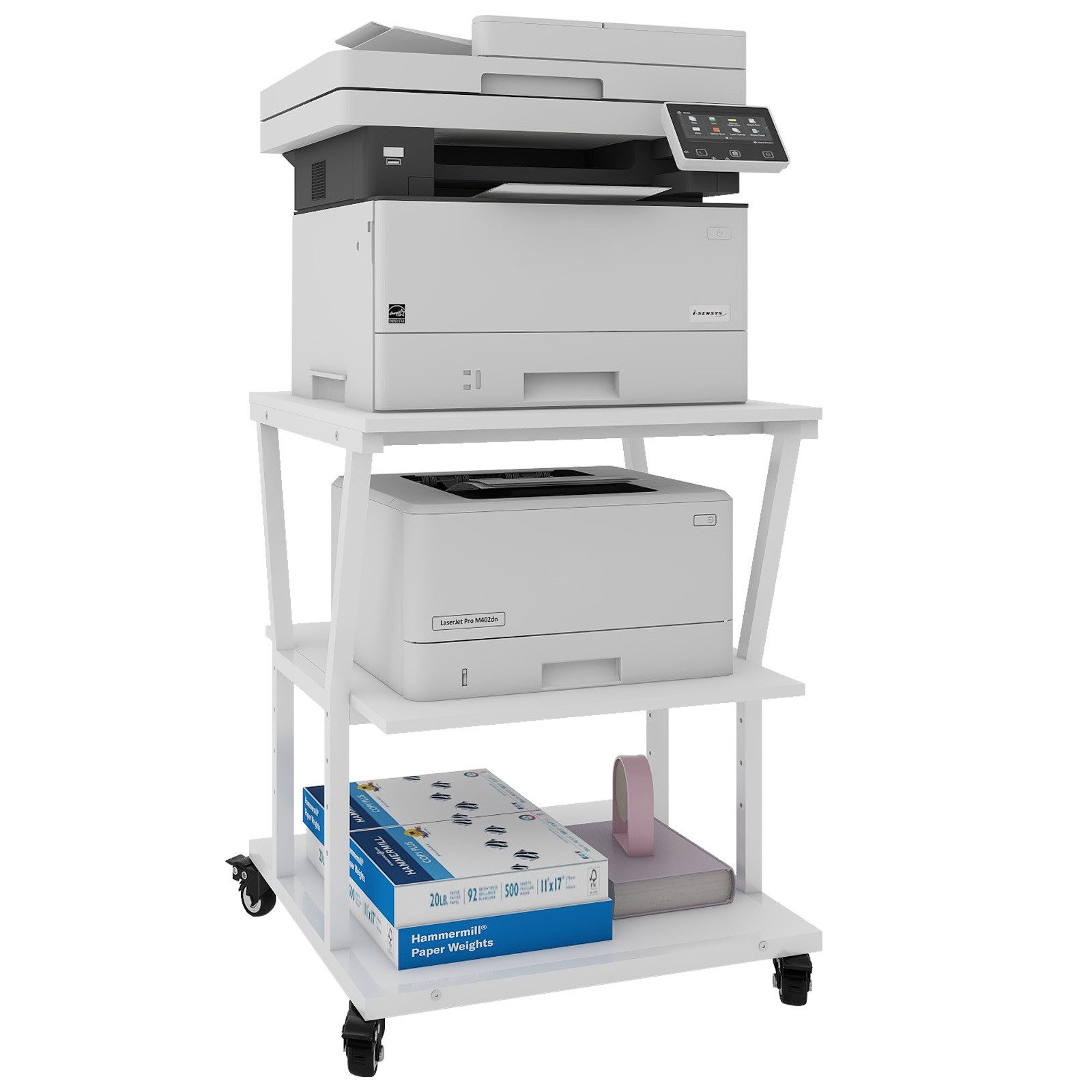 PUNCIA Druckertisch 3 Schichten 50x50cm Heim Büro mit Raddrucker Aufbewahrungshalter Tisch (1-St), 4-stufig höhenverstellbare Mittelebene, 140 kg Tragkraft