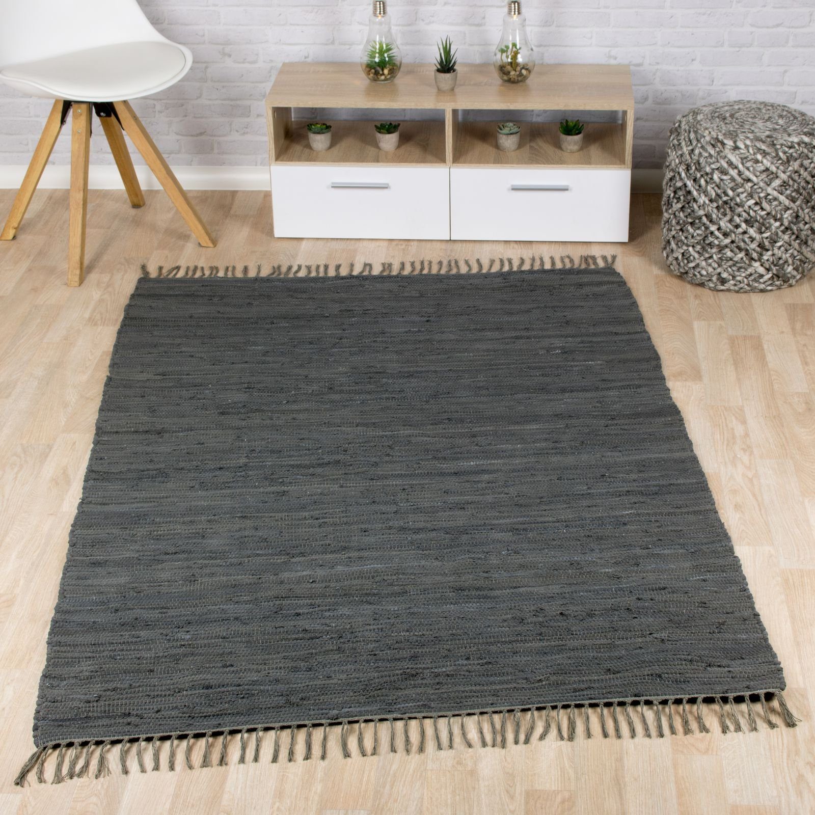 mm, Wohnzimmer Flachweb-Baumwollteppich Teppich uni, 040x060 Amrum Fleckerl Küche TaraCarpet, Höhe: 5 Flickenteppich anthr. Schlafzimmer rechteckig,