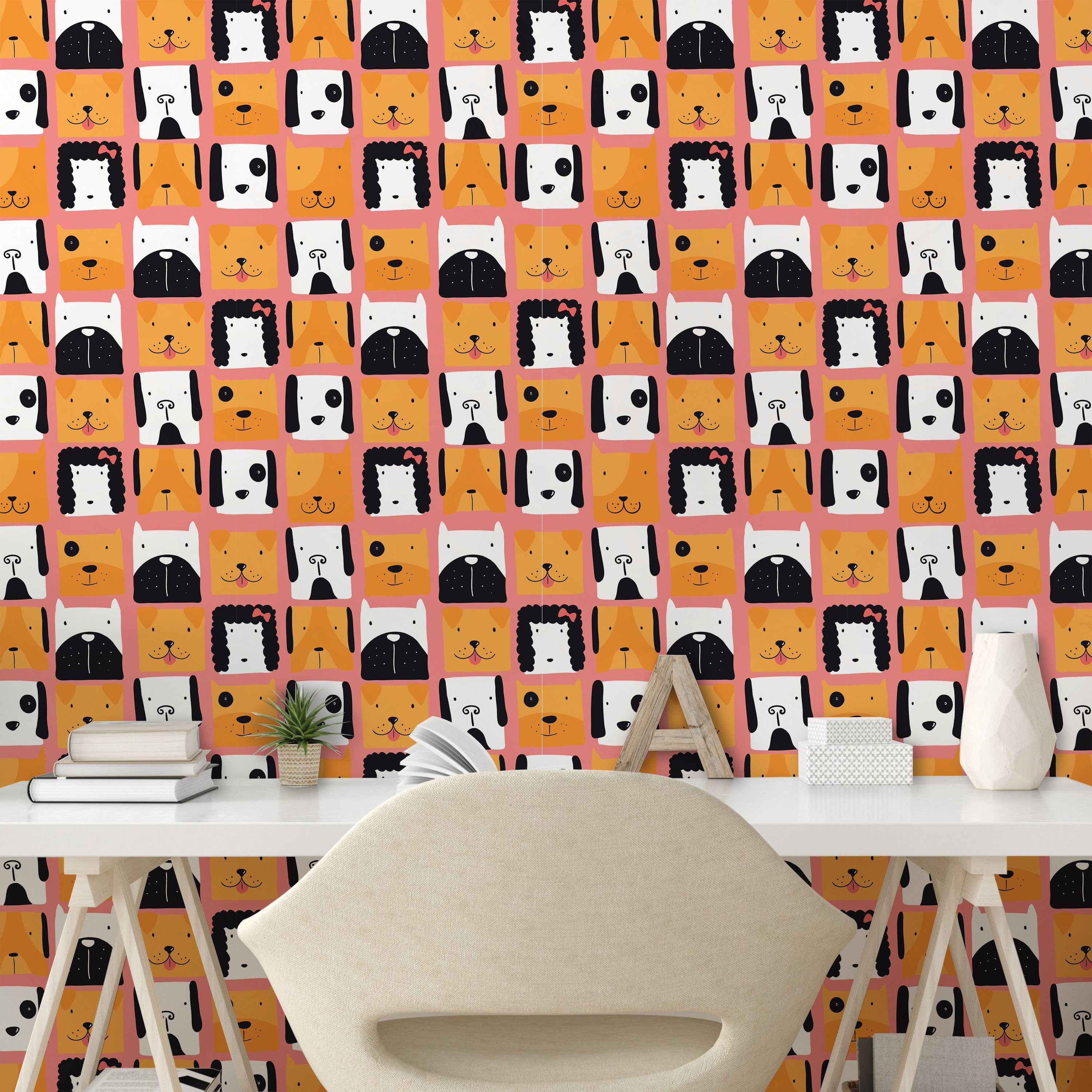 Vinyltapete Wohnzimmer Quadratische Abakuhaus Hund Form lustige Küchenakzent, Welpen-Heads selbstklebendes