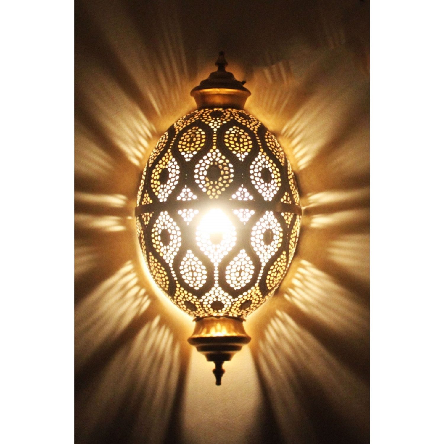 Marrakesch Orient & Mediterran Interior Wandleuchte Wandlampe Afzal Metall Goldantik Marokkanisch, H 47cm Handarbeit, ohne Leuchtmittel, Handarbeit