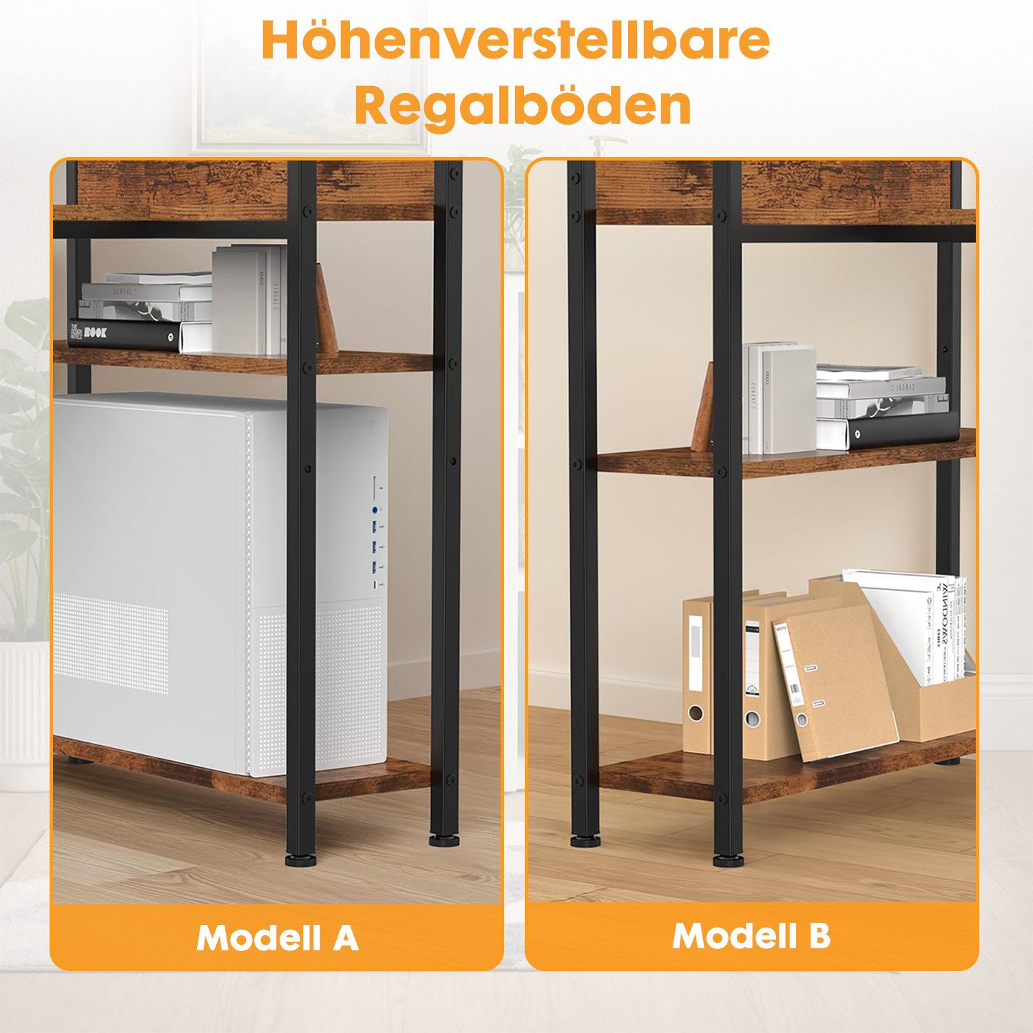 ANYSUN Schreibtisch Computertisch mit Regalböden rechts oder Links (1-St., 1 Tisch), Bürotisch Gamingtisch mit verstellbarer Ablage 120 / 140 cm – Bild 4 von 5
