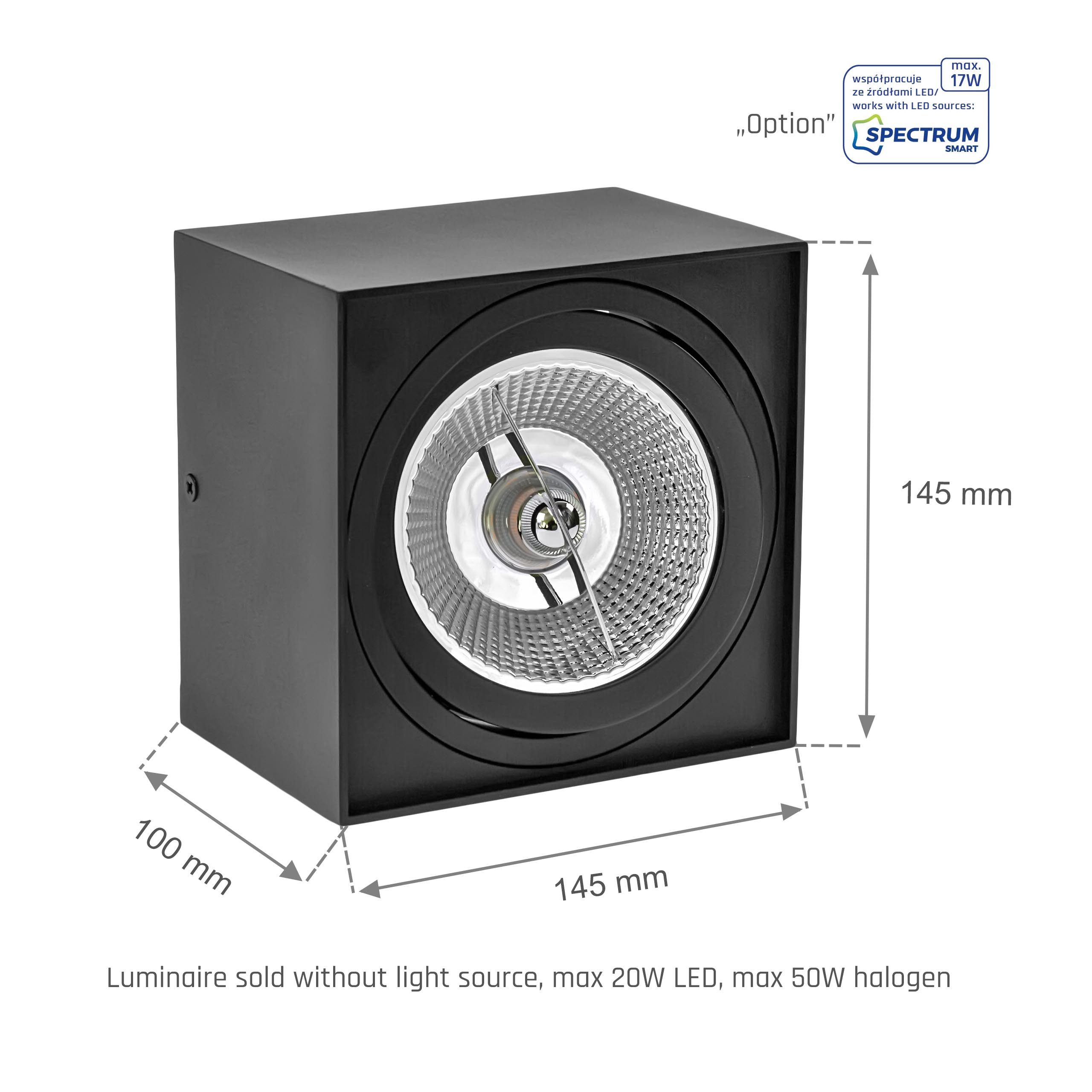 Spectrum Aufbauleuchte LED Chloe AR111 GU10 schwenkbar Deckenleuchte IP20 max. 50W eckig, Kein Leuchtmittel enthalten, Schwenkbar