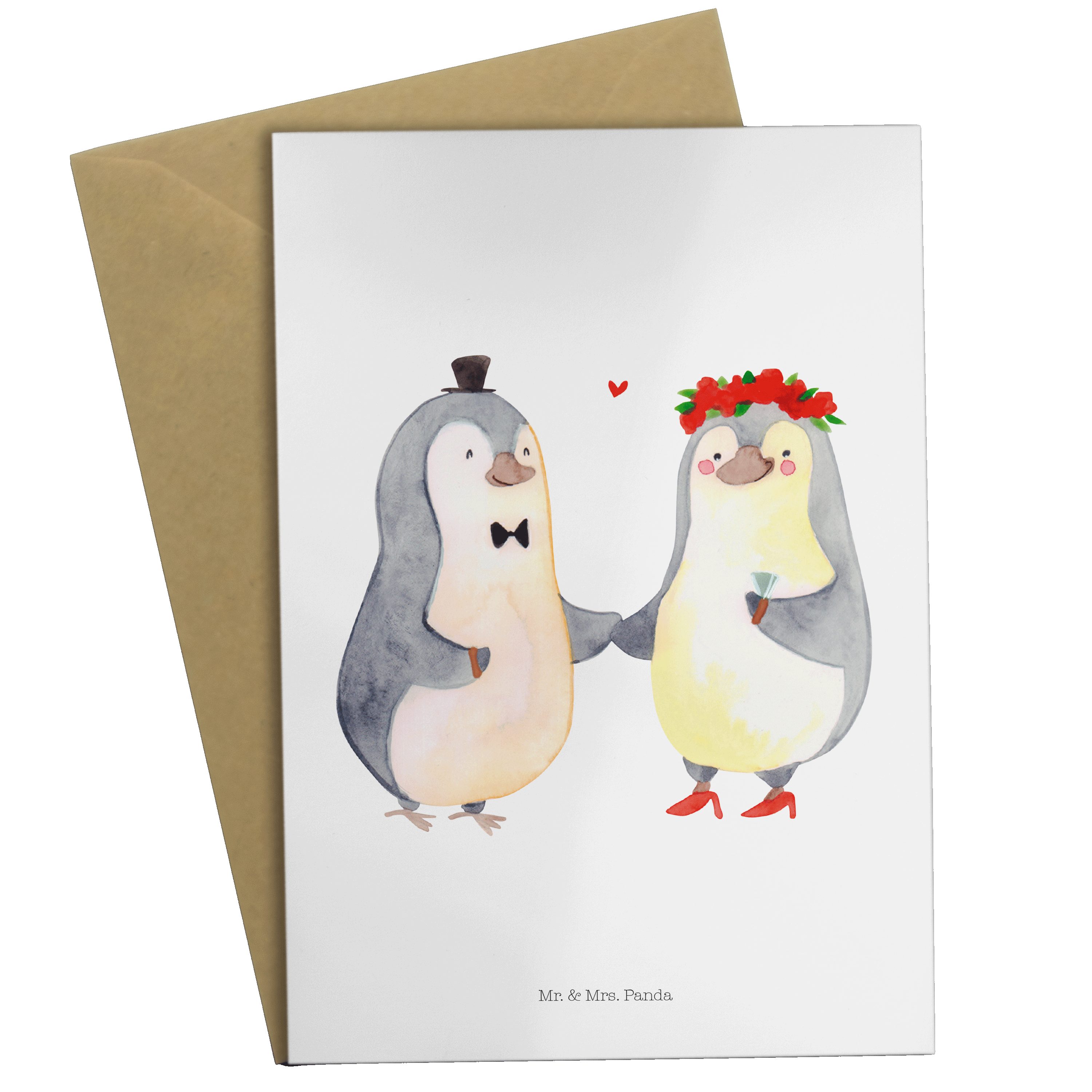 Mr. & Mrs. Panda Grußkarte Pinguin Heirat - Weiß - Geschenk, Hochzeitskarte, Einladungskarte, Gl