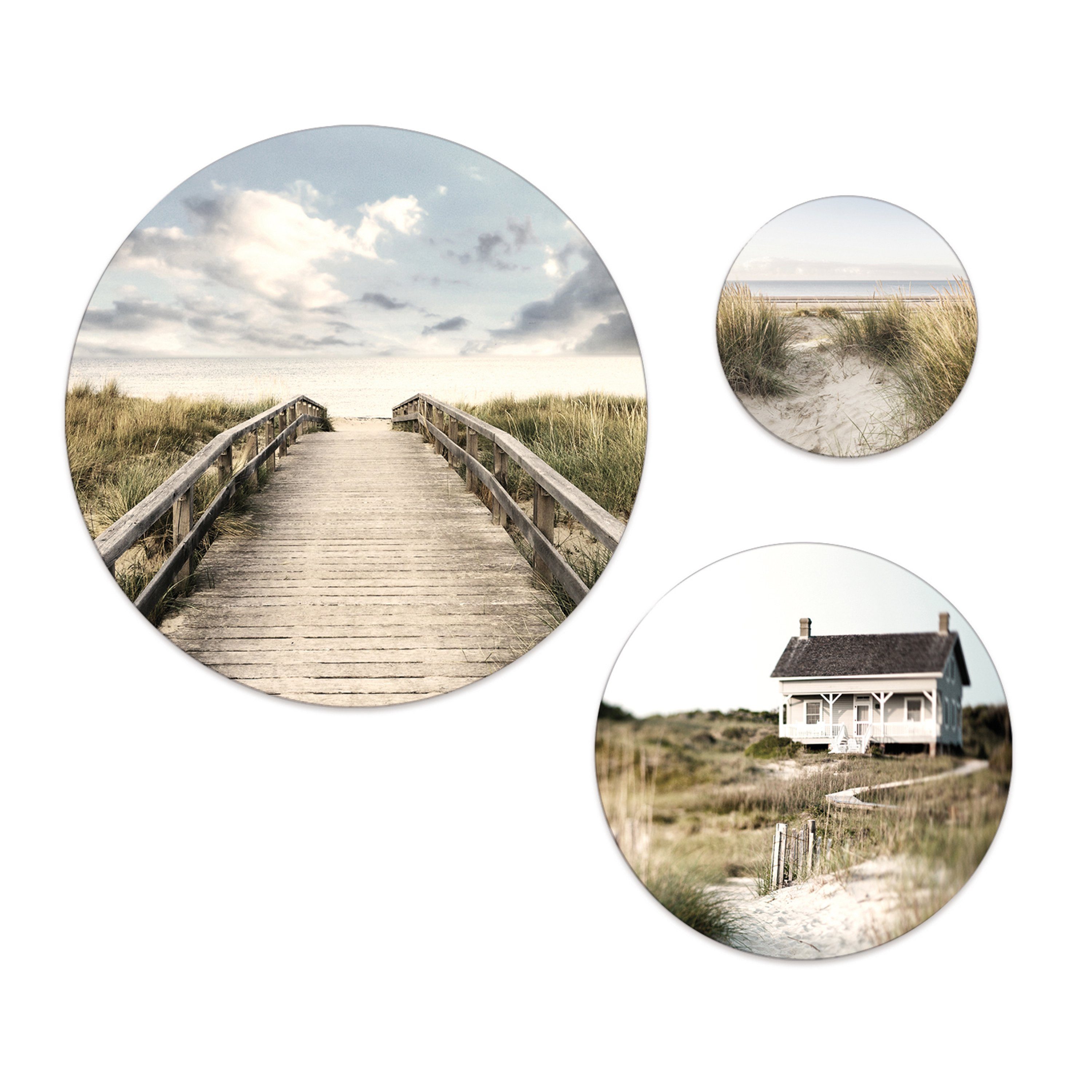 Ostsee Strand Meer-Landschaft: mehrteiliges Bilder Meer, Bilder-Set 3 Wandbilder Wandkreise und artissimo Mehrteilige rund
