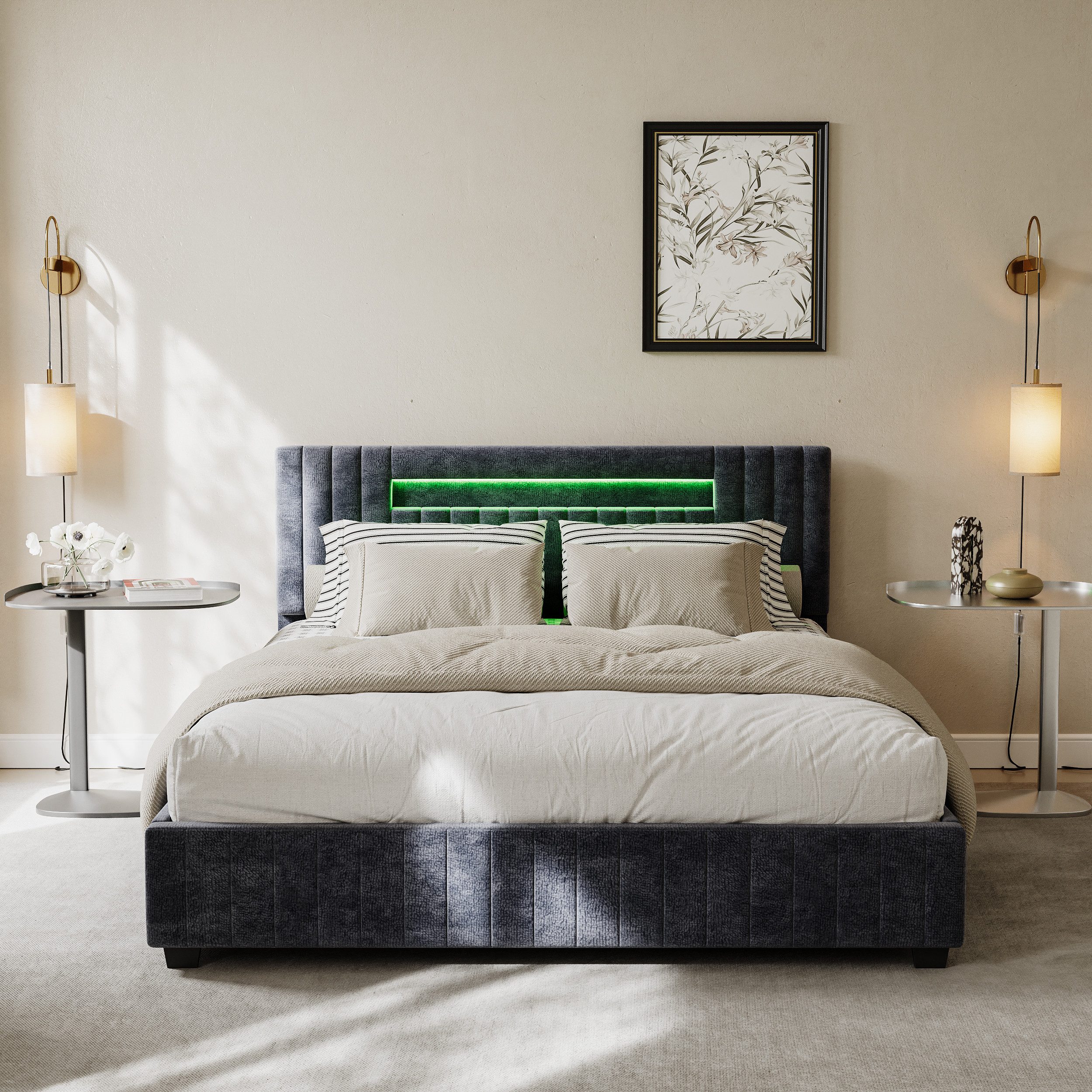 PXloue Polsterbett mit bettkasten (LED-Beleuchtung) 160x200 cm, Doppelbett, günstig online kaufen