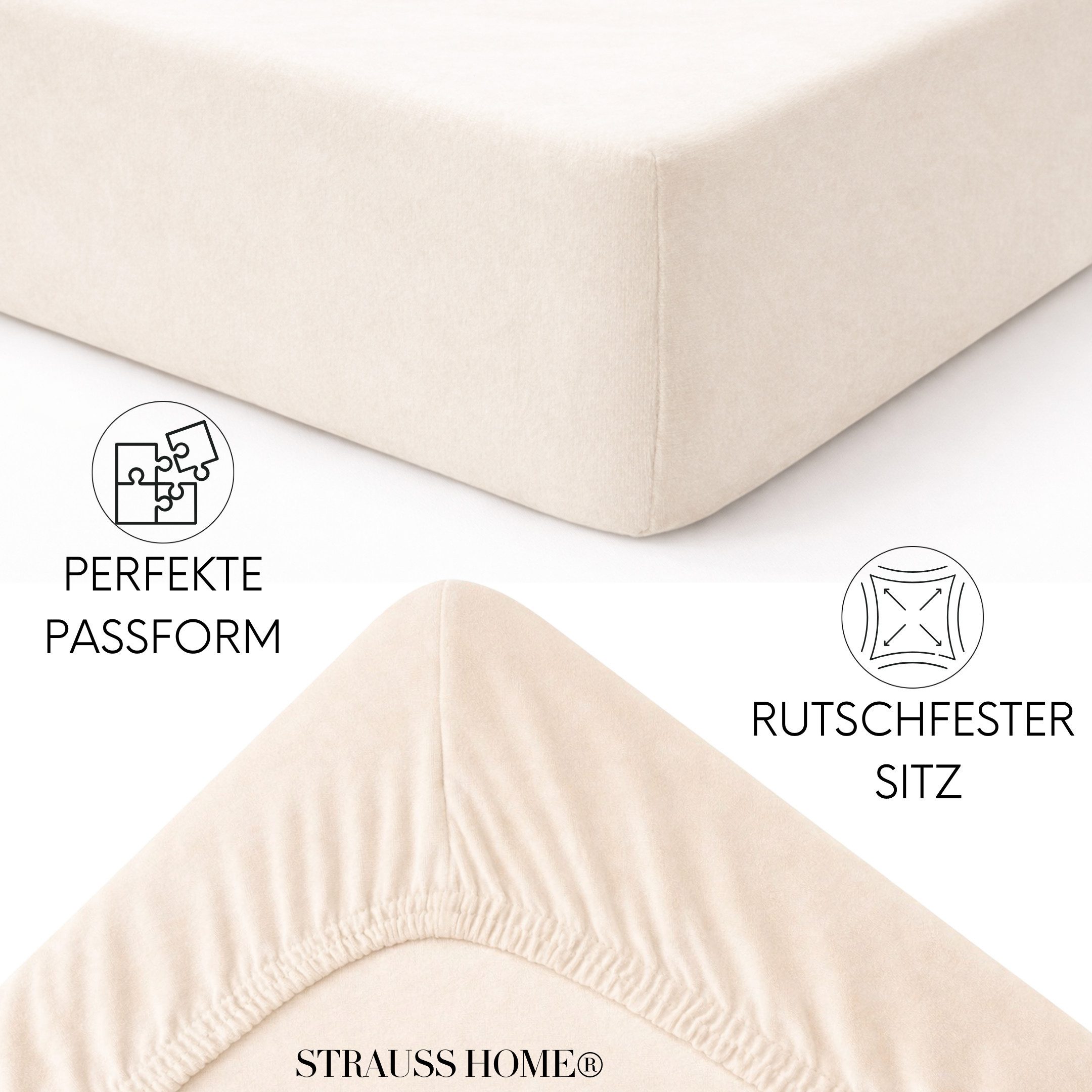 Strauss Home Spannbettlaken Premium 160 g/m² Gekämmte Baumwolle Jersey in Hotelqualität, Gummizug: Rundumgummi, OEKO-TEX®-zertifiziert - Hotelqualität – Formsta – Bild 4 von 5