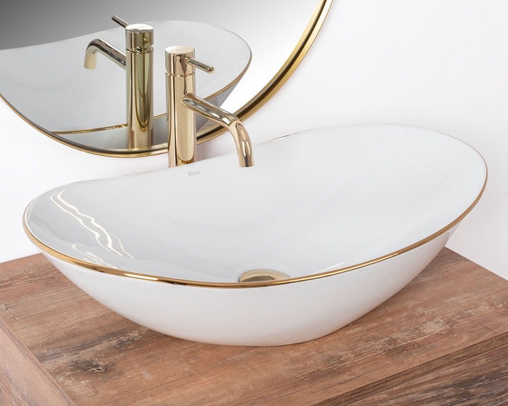 wohnwerk.idee Aufsatzwaschbecken Waschbecken Royal Gold Weiß günstig online kaufen