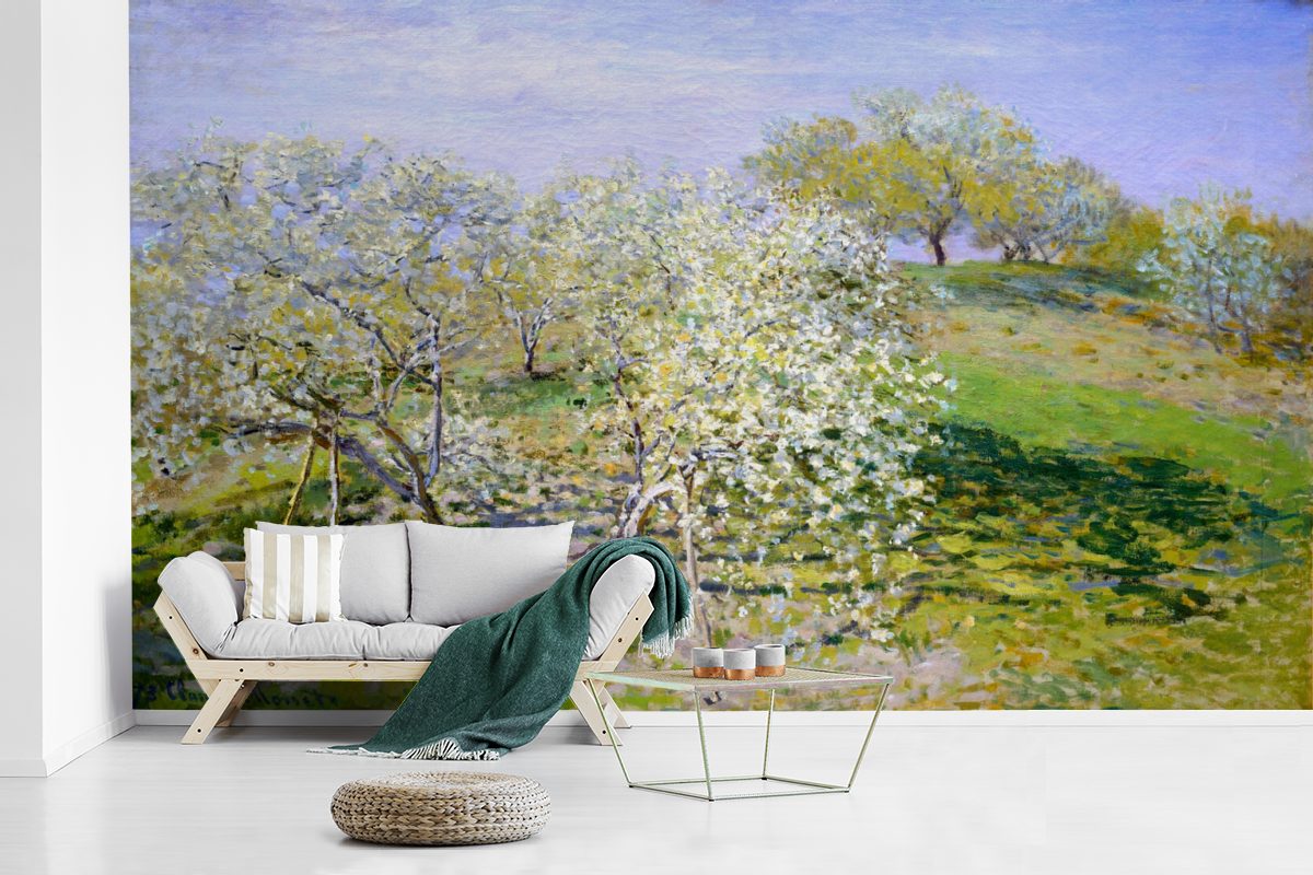MuchoWow Fototapete Blühende - St), Kinderzimmer, Wallpaper Tapete bedruckt, von Claude Gemälde Schlafzimmer, Monet, für Vinyl Wohnzimmer, (8 Matt, Apfelbäume
