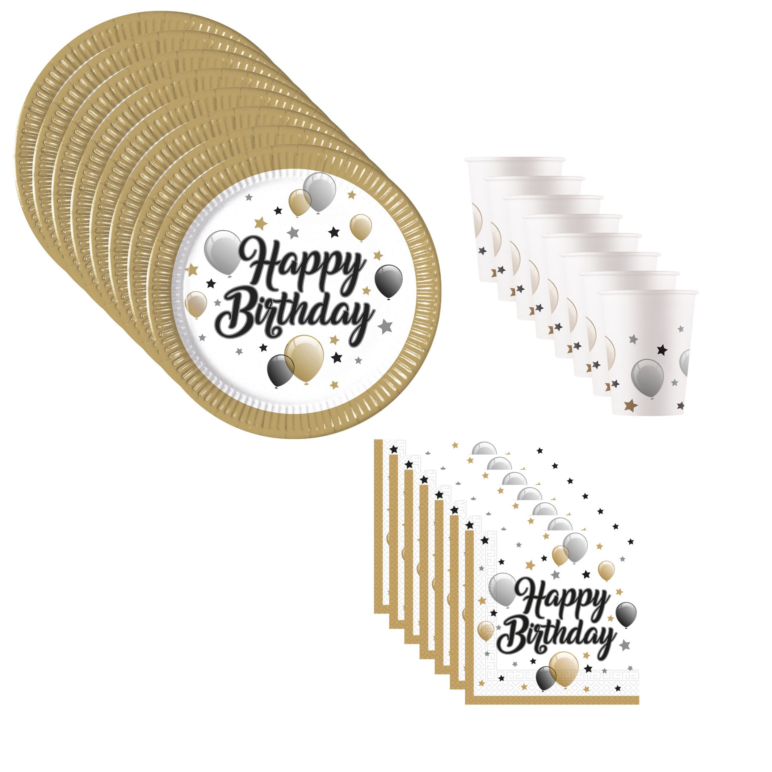 Procos Einweggeschirr-Set Meilensteine Happy Birthday Party Deko 36-tlg., 8 Personen