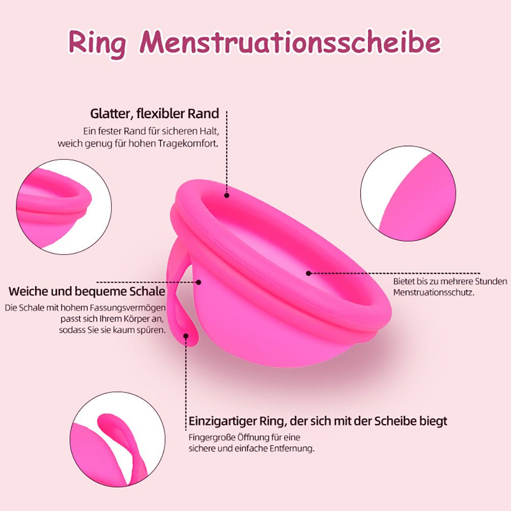 Tekoo Menstruationstasse Menstruationsdisc Set mit Aufbewahrungsbeutel Menstruationsdisk, 48 ml (entspricht ca. 4-5 Tampons), L Gr., 48 ml Kapazität für bis zu 12 Std. Schutz & 100% medizinisches Silikon