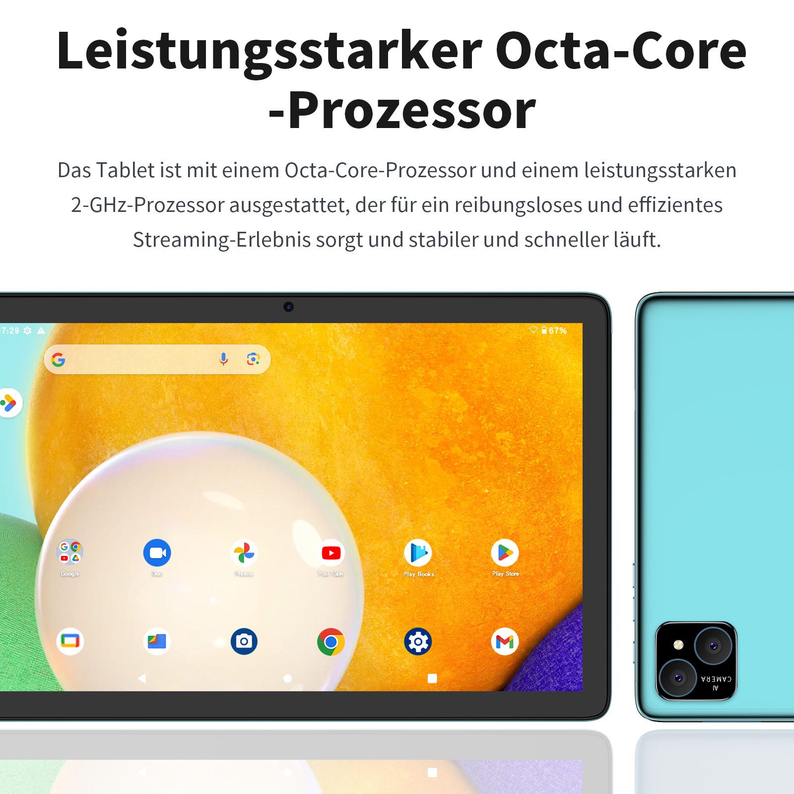 VASOUN TAB11 Tablet 10 Zoll, 128 GB Speicher, Octa-Core-Prozessor mit 5G-WLAN Tablet (10.1 Zoll Tablet", 128 GB, 8000 mAh Akku, 128GB ROM, 2MP+8MP, 1280*800 HD)