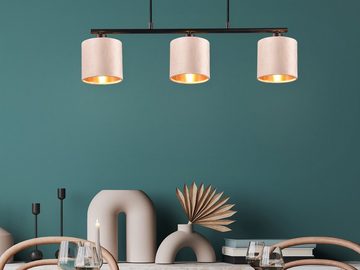 meineWunschleuchte LED Pendelleuchte, Dimmfunktion, LED wechselbar, Warmweiß, dreiflammig Lampenschirm-e Samt Beige über Esstisch hängend, B: 66cm