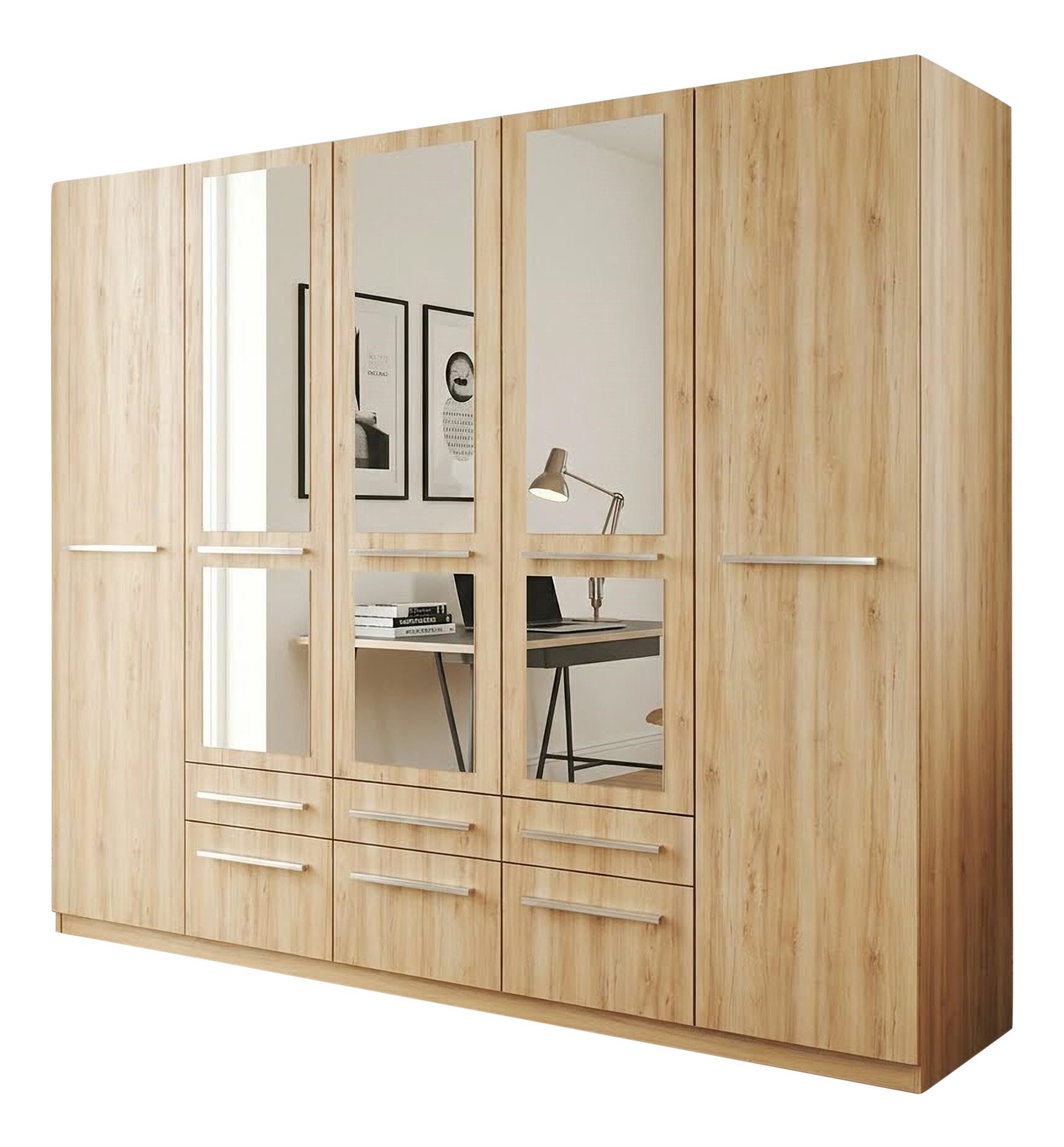 priess Kleiderschrank Schrank Garderobe Wäscheschrank Barcelona in 5 Breiten viel Stauraum, geräumige Schubkästen, mit Spiegel, MADE IN GERMANY