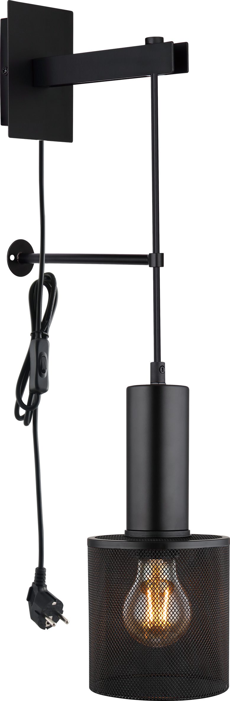 GLOBO LIGHTING Wandleuchte JEDD, ohne Leuchtmittel, Wandlampe/Metallgeflecht/schwarz/Wohnzimmer/Flur/inkl. Anschlusskabel