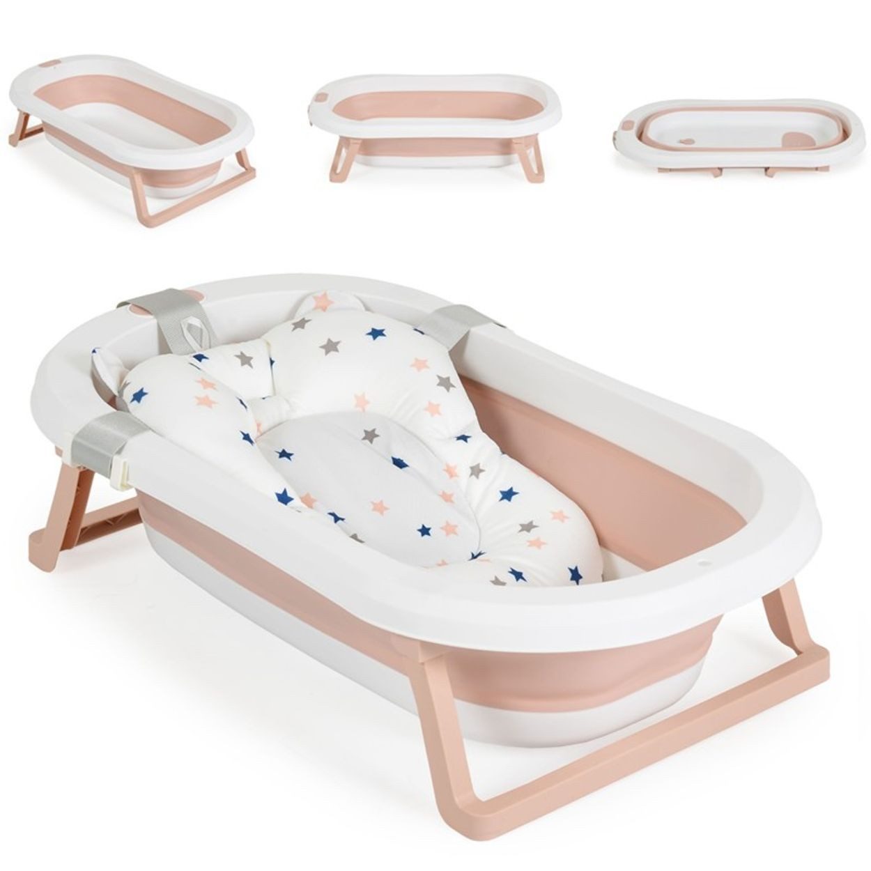 Moni Babybadewanne Babybadewanne Palma faltbar, 3-teilig Badekissen Schwamm Ablaufloch Stöpsel