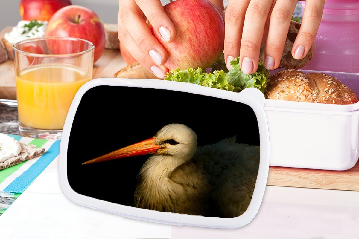 weiß - Vogel Mädchen Kinder und MuchoWow Schnabel und für Erwachsene, Brotbox Kunststoff, - Federn, (2-tlg), Lunchbox Jungs Brotdose, für