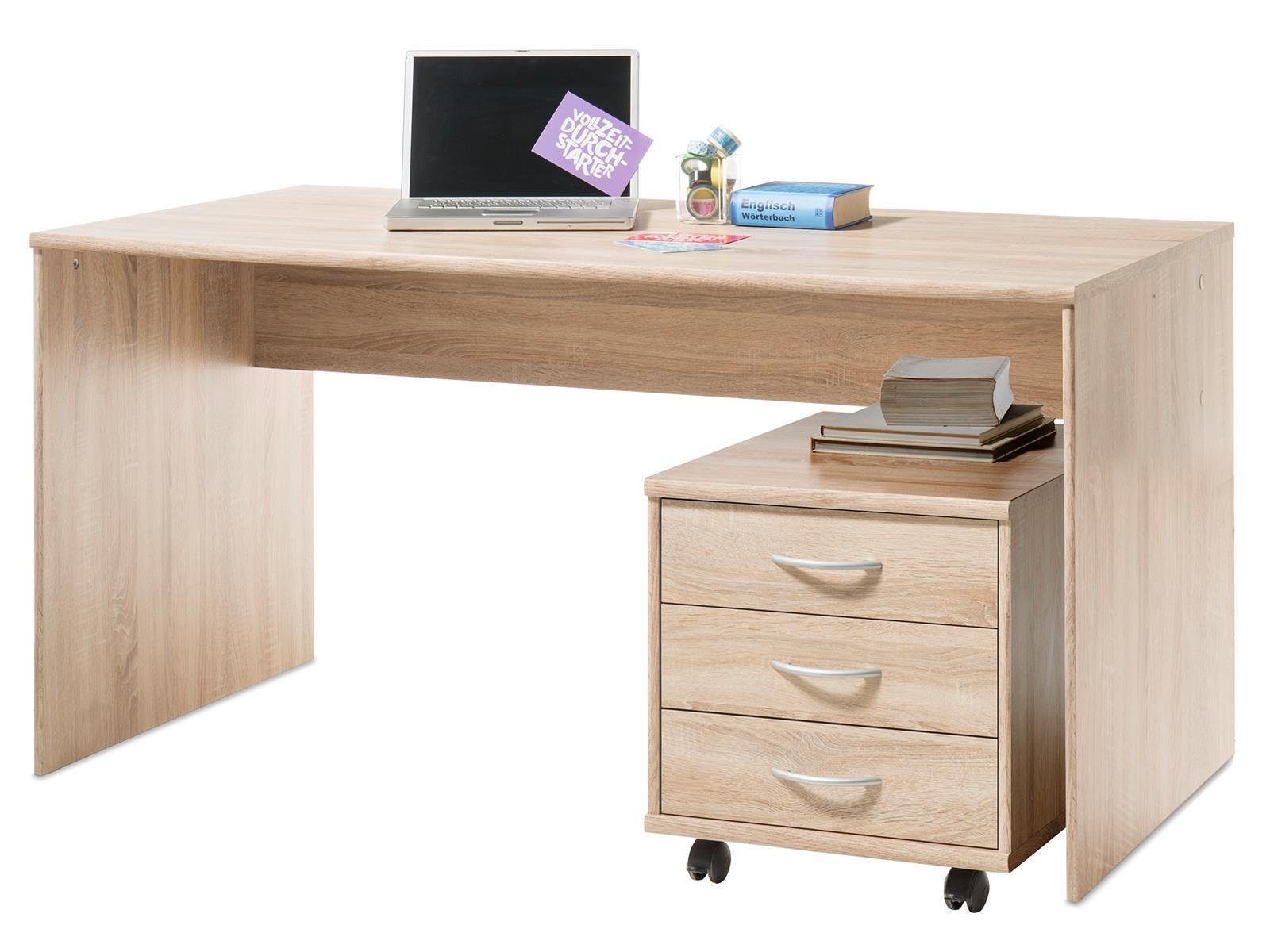 Büro-Set 1 bestehend aus möbelando Rollcontainer. Schrank, Aktenschrank Schreibtisch aus Spanplatte (4-St) Modernes in Nachbildung 1 und 1 Regal, 1 Sonoma-Eiche Olli