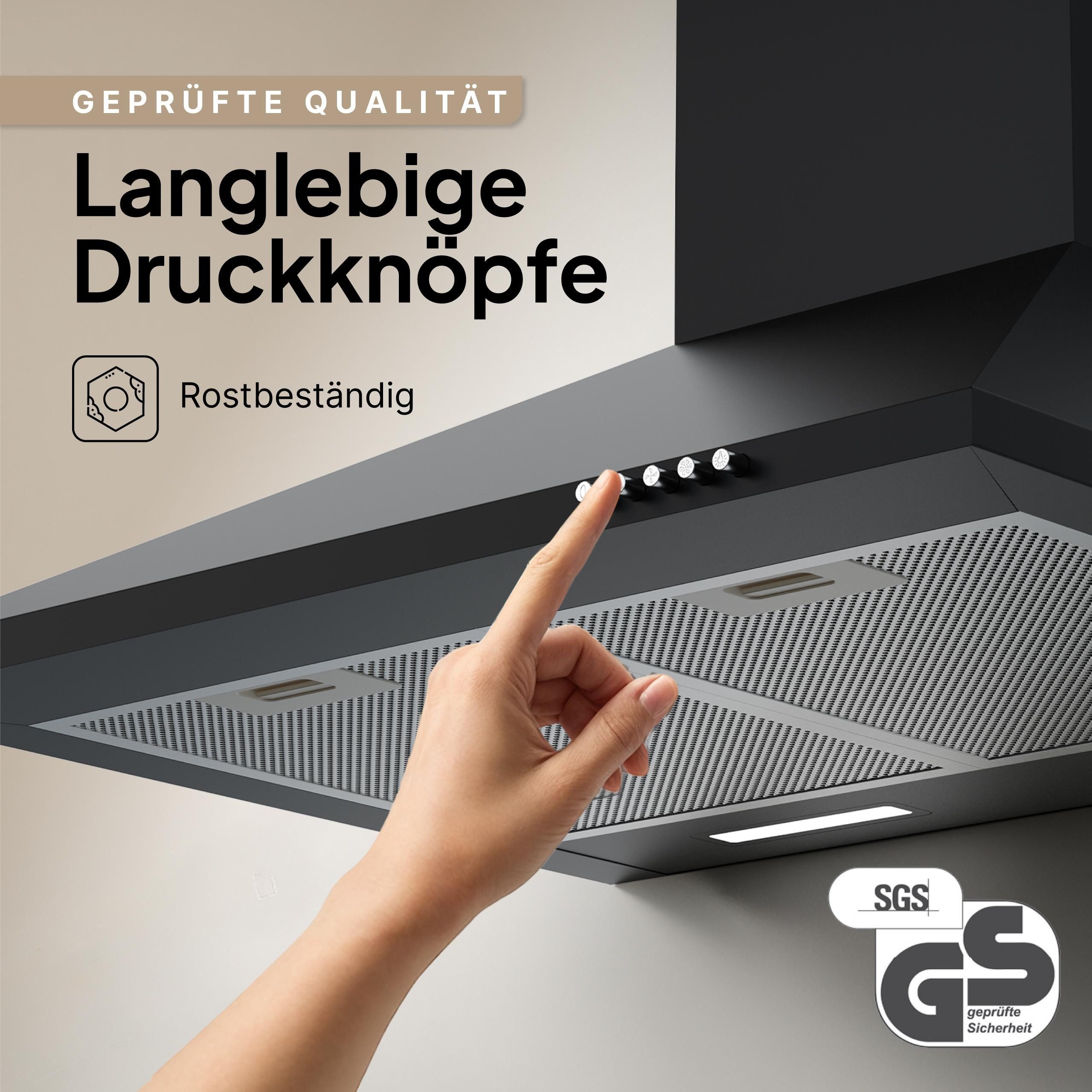Levivo Wandhaube A+++ Dunstabzugshaube 60cm und 90cm Umluft & Abluft mit 410 m³/h A+++ Dunstabzugshaube 60cm und 90cm Umluft & Abluft mit 410 m³/h, Aktivkohlefiltern, Fettfiltern, LED-Beleuchtung