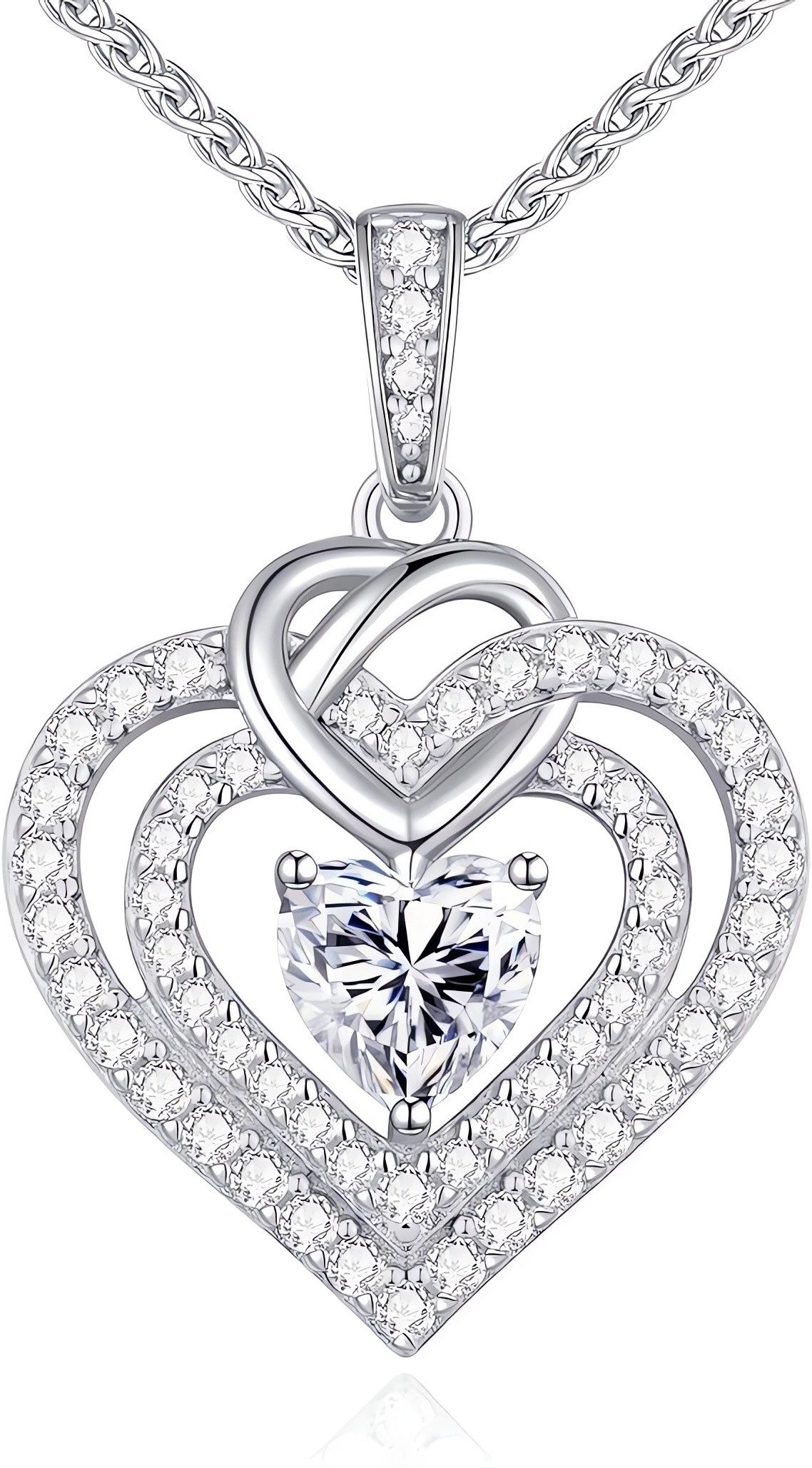 Jumpeak Herzkette Halskette Damen Gold Herz, Halskette Damen lang, Geschenk für Frauen (1ct bzw. 2ct herzförmiger Hauptdiamant, E, VS2, 3EX, 14K-Gold, Halskette Damen Gold mit Anhänger, Geschenk Freundin Geburtstag), Halskette Gold, Halskette Damen, Halskette Damen Gold 585 Echtgold