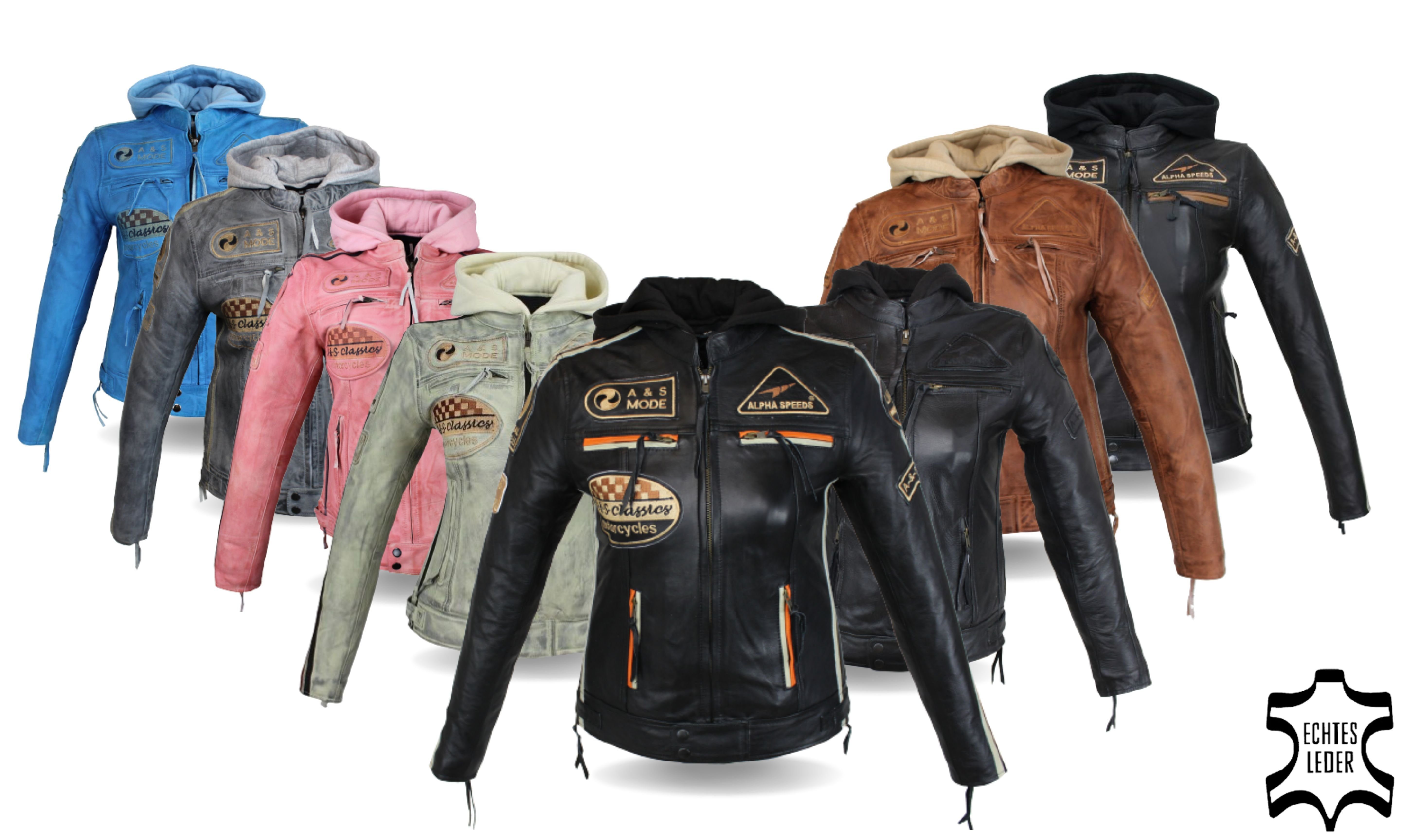 Alpha Speeds Motorradjacke Damen Lederjacke Freizeit Biker Highway Jacke (mit einem trennbaren Kapuze) aus einem weichem Lammleder, inklusive Protektoren