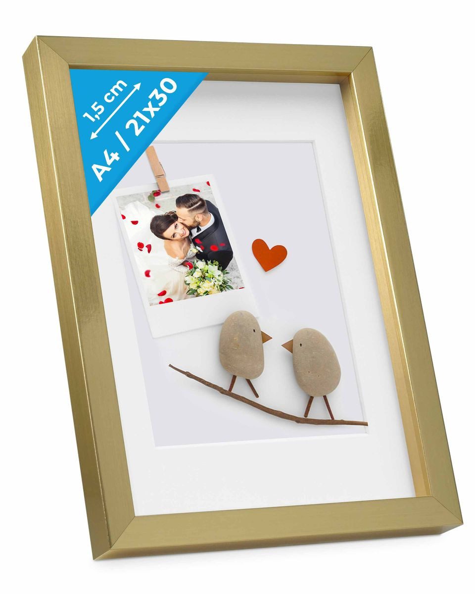 PHOTOLINI Bilderrahmen 3D-Objektrahmen zum Befüllen mit Passepartout und Glasscheibe, für 1 Bilder (1 Einzelrahmen), Rahmen 21x30 cm für Objekte bis 1,5 cm Tiefe zum Basteln & Verschenken