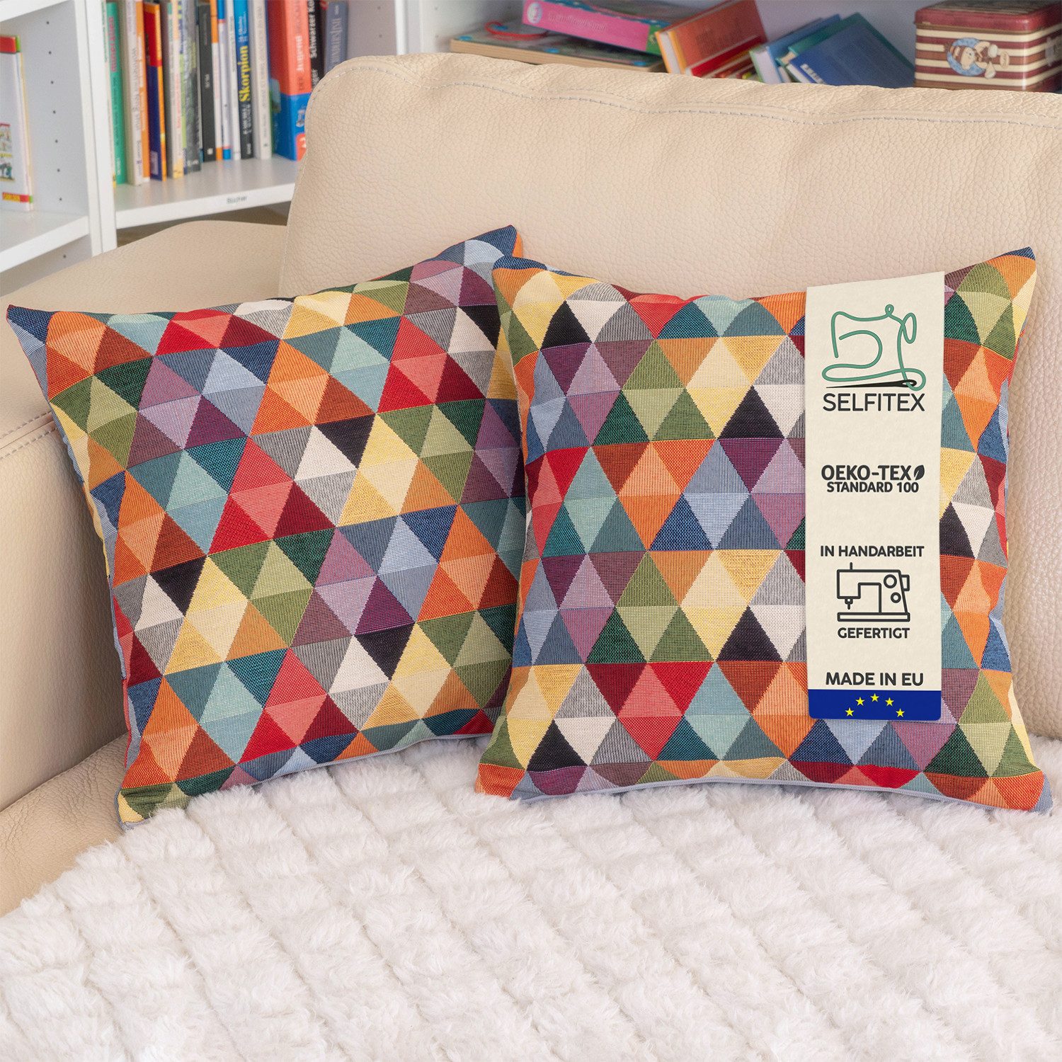 Selfitex Dekokissen mit buntem Muster im 2er Set, 30x50/40x40/50x50 inkl. Füllkissen, hochwertig gewebter Gobelin Kissenbezug mit weichem Füllkissen