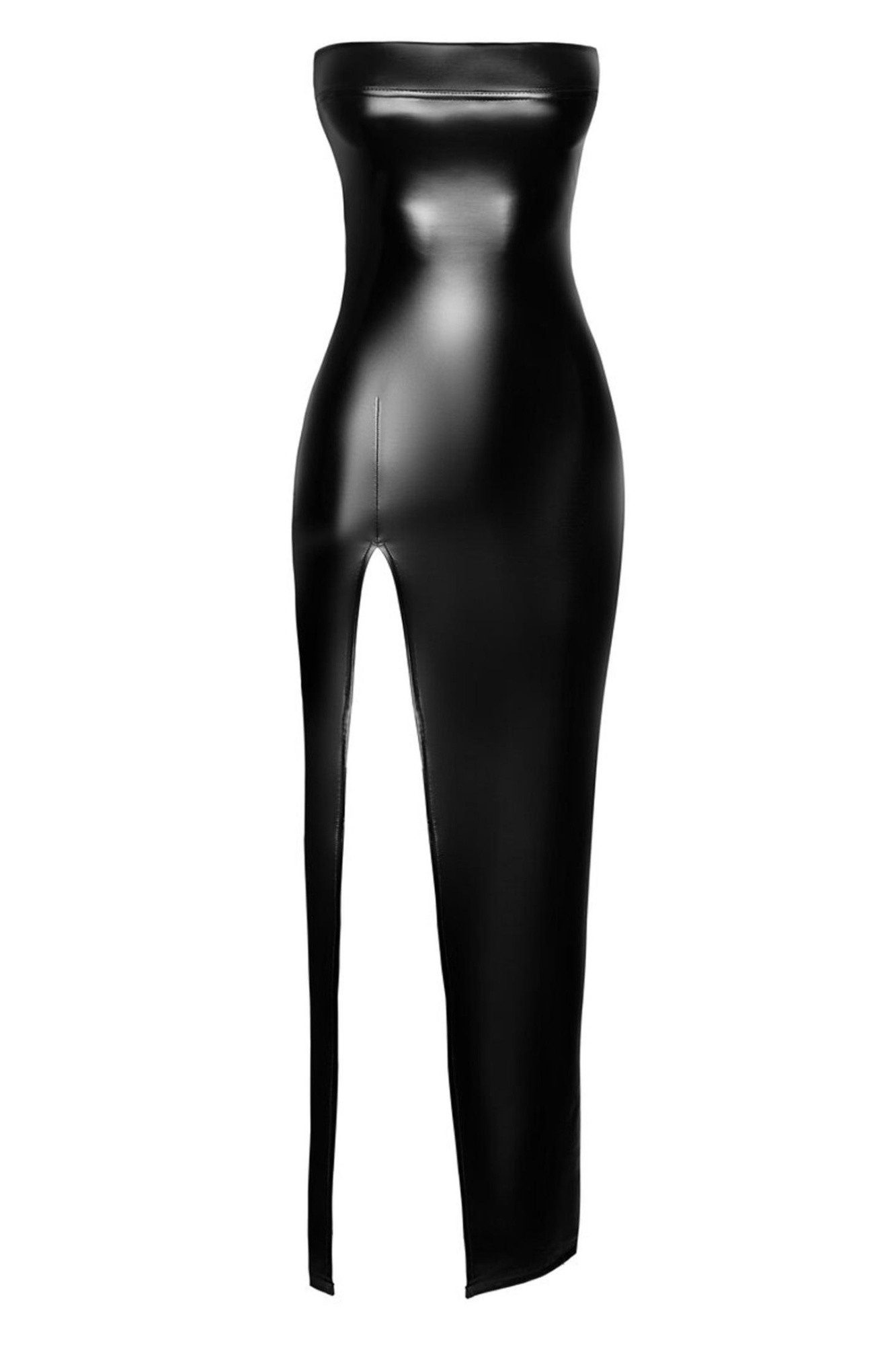 Noir Handmade Abendkleid Schwarzes Wetlook Kleid geschlitzt Maxikleid Gehschlitz Reißverschluss