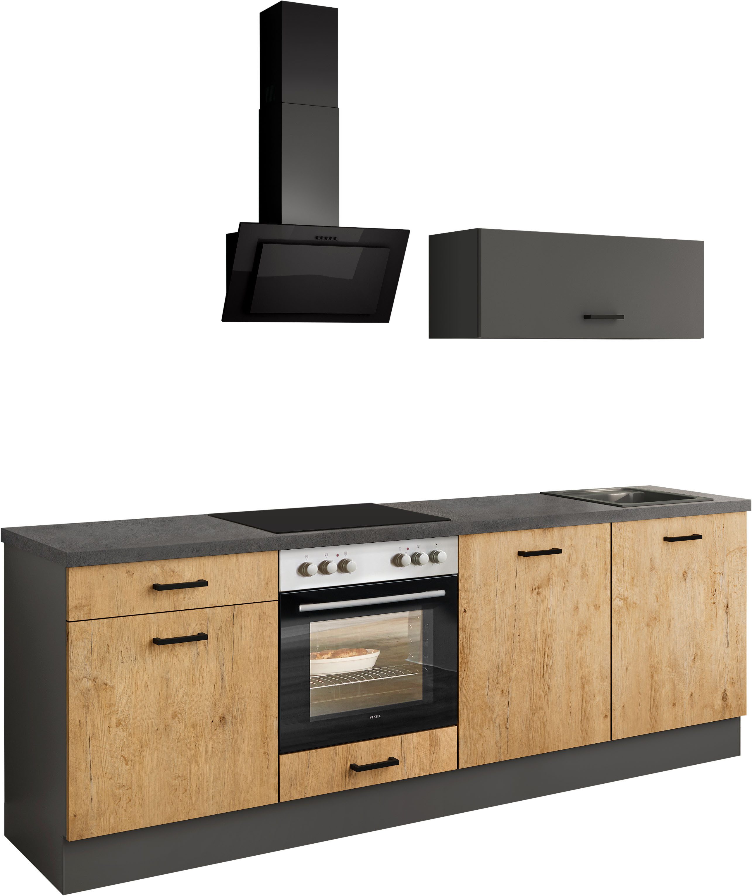 IMPULS KÜCHEN Küchenzeile Lissabon, Ausrichtung wählbar, Schubkästen mit Soft-Close, (Set), vormontiert, in verschiedenen Farben erhältlich, Breite 240 cm