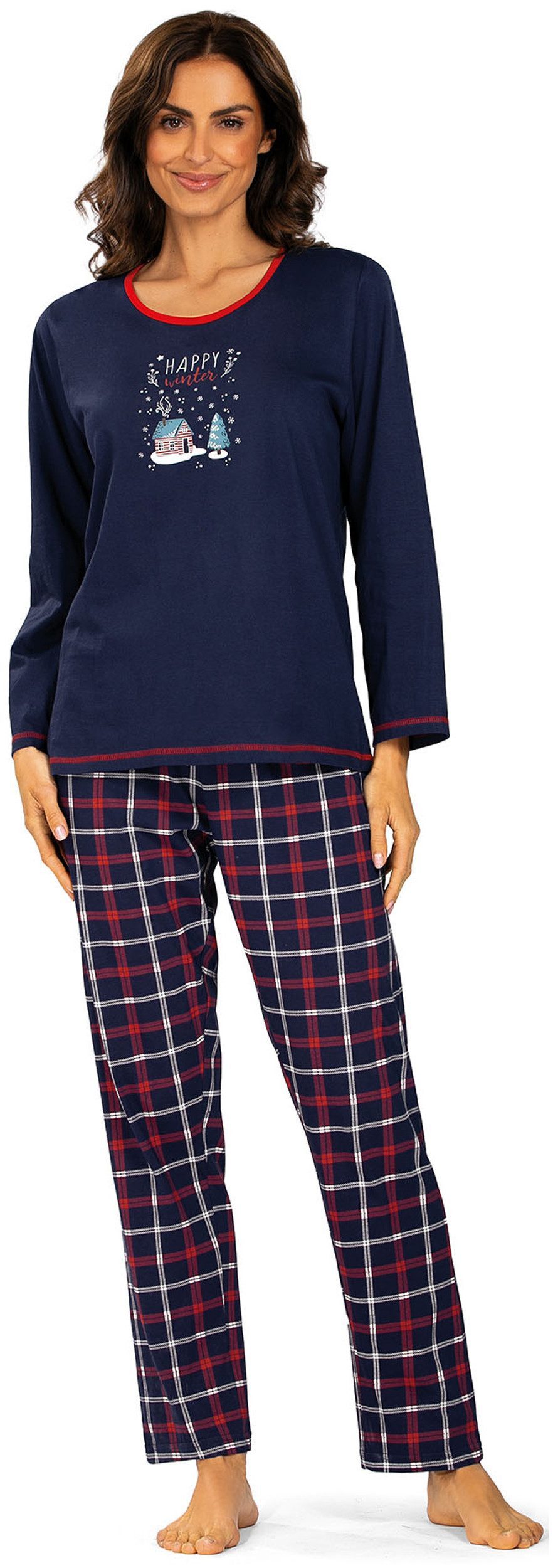 comtessa Pyjama Damen Schlafanzug (Packung, 1 Stück) Aufschrift "Happy Winter"
