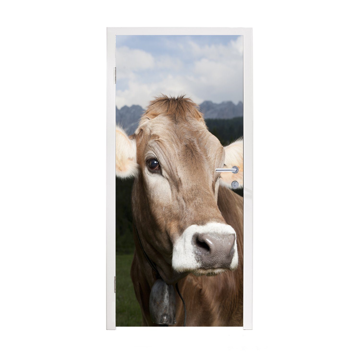 MuchoWow Türtapete Kuh - Licht - Porträt, Matt, bedruckt, (1 St), Fototapete für Tür, Türaufkleber, 75x205 cm