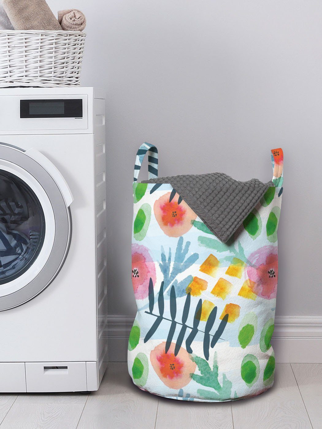 Abakuhaus Kordelzugverschluss Wäschesäckchen Griffen für mit Brushstroke Kunst Blumen Waschsalons, Moderne Wäschekorb
