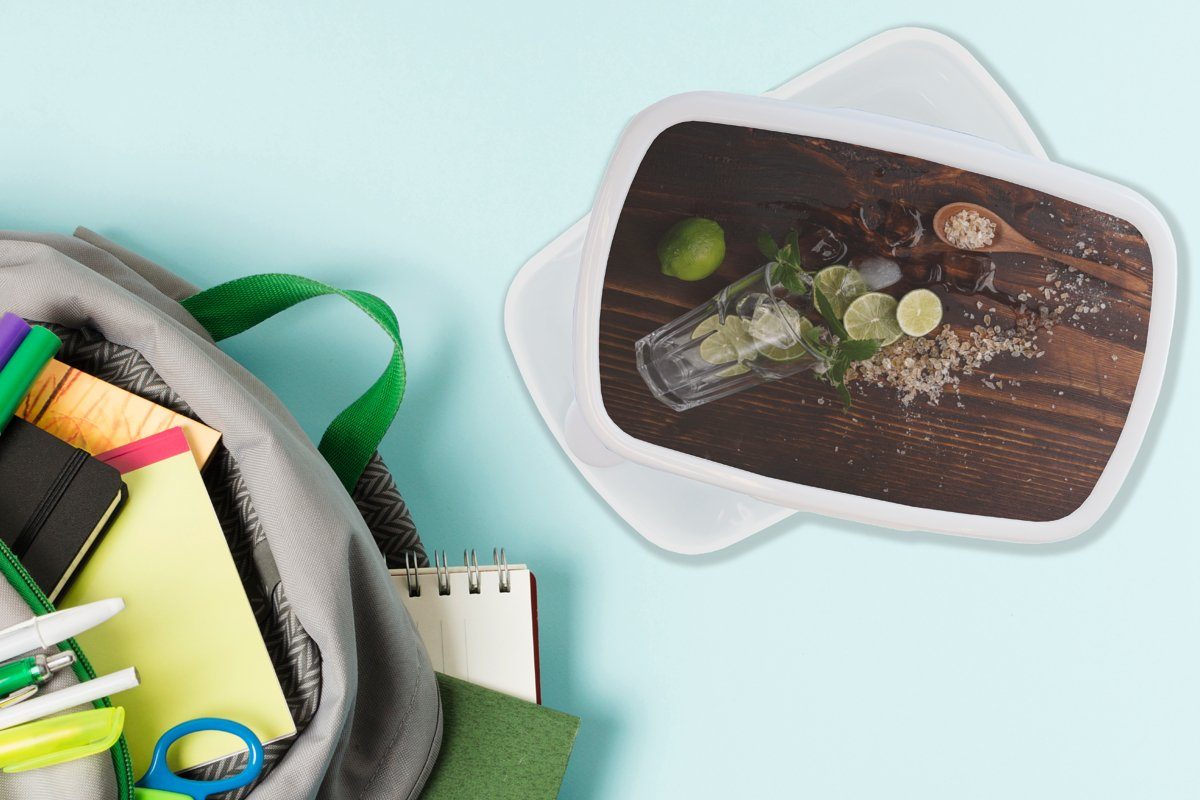 Cocktail Lunchbox - für - Limette, MuchoWow Kunststoff, (2-tlg), Mädchen Jungs weiß Obst Kinder und Erwachsene, und Brotbox Brotdose, für
